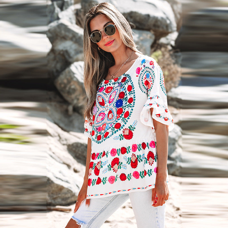 Damen Blusentop mit floralen Motiven und Puffärmeln Jully