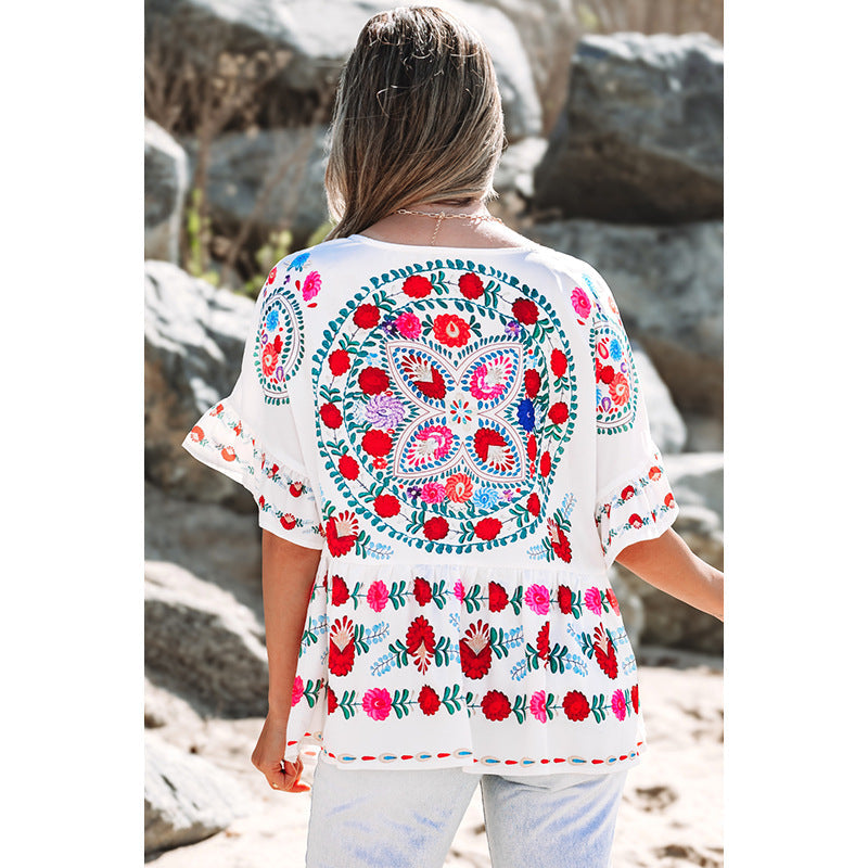 Damen Blusentop mit floralen Motiven und Puffärmeln Jully