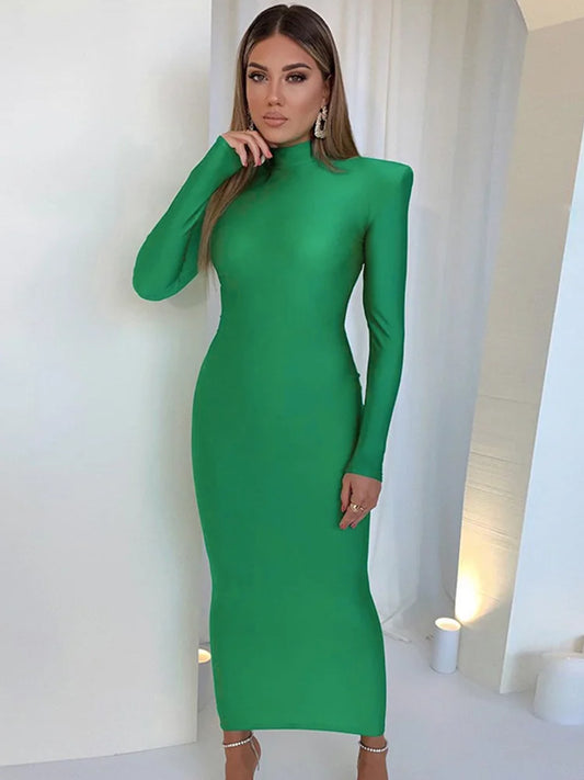 Damen Bodycon Kleid mit Schulterpolstern in Grün Jully