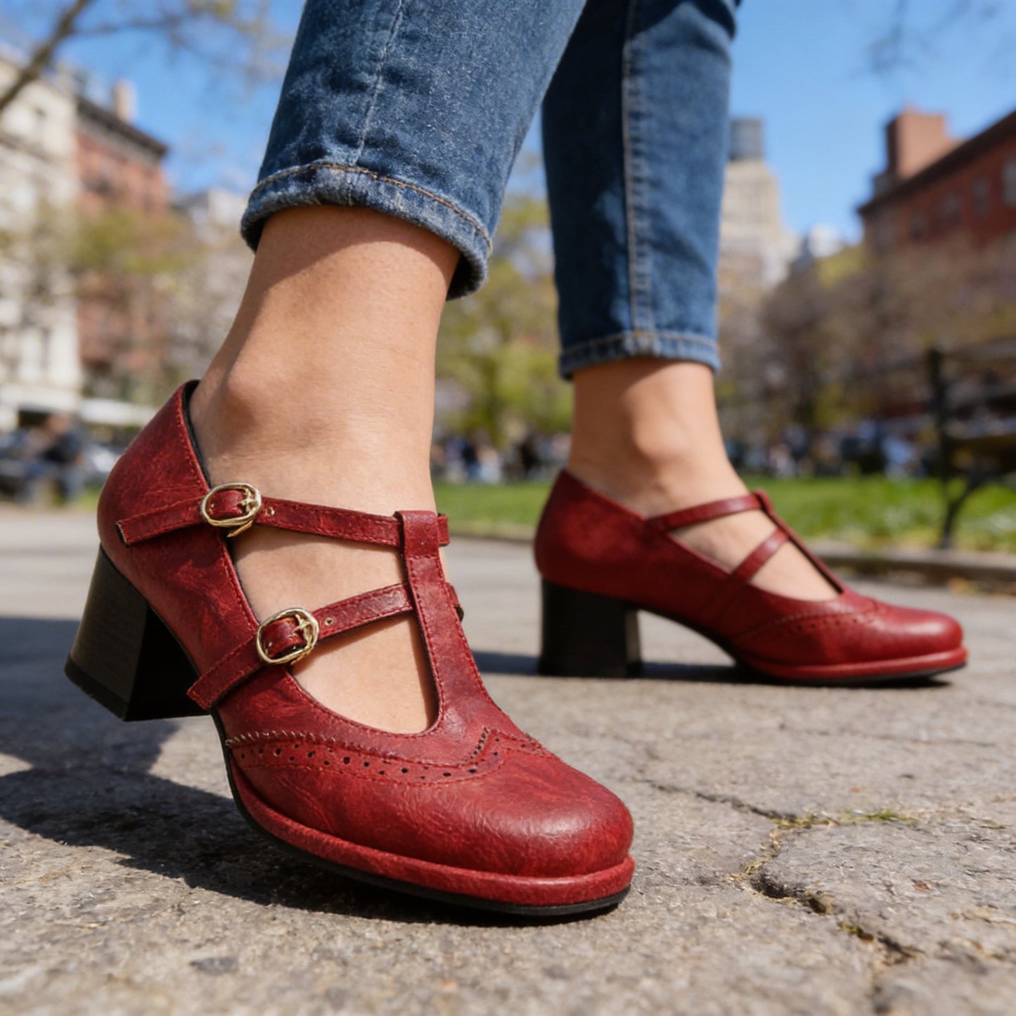 Damen Brogue-Loafer aus Glattleder mit Doppelriemen Jully