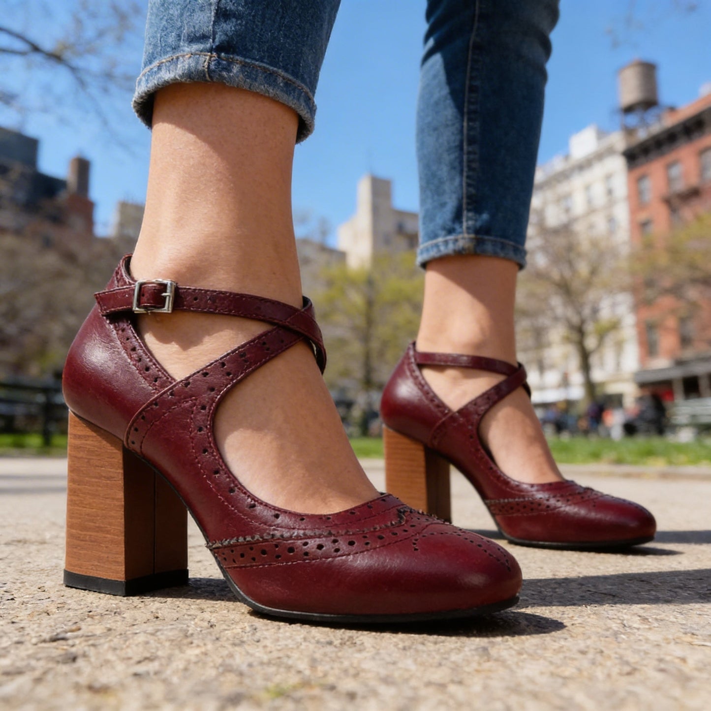 Damen Brogue-Loafer aus Glattleder mit hohem Blockabsatz Jully