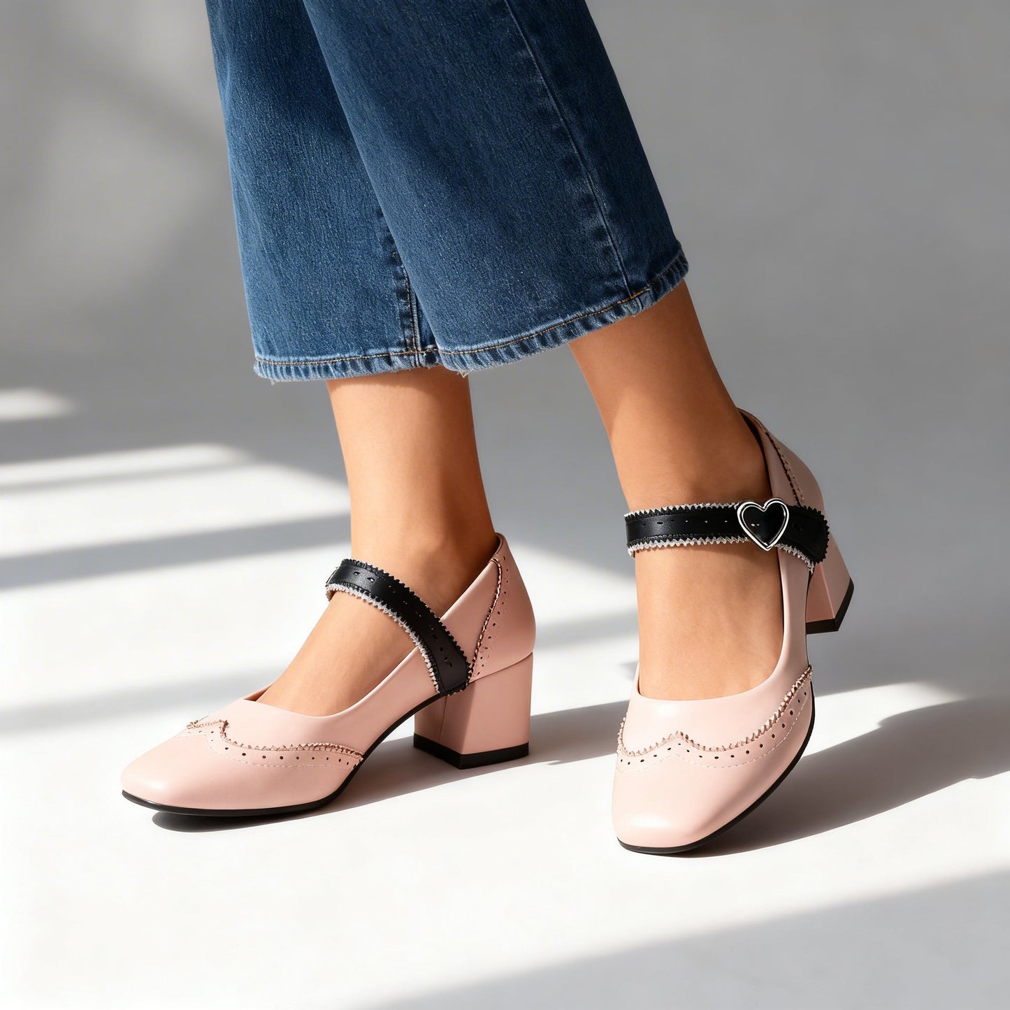 Damen Brogue-Loafer aus Leder mit Blockabsatz Jully