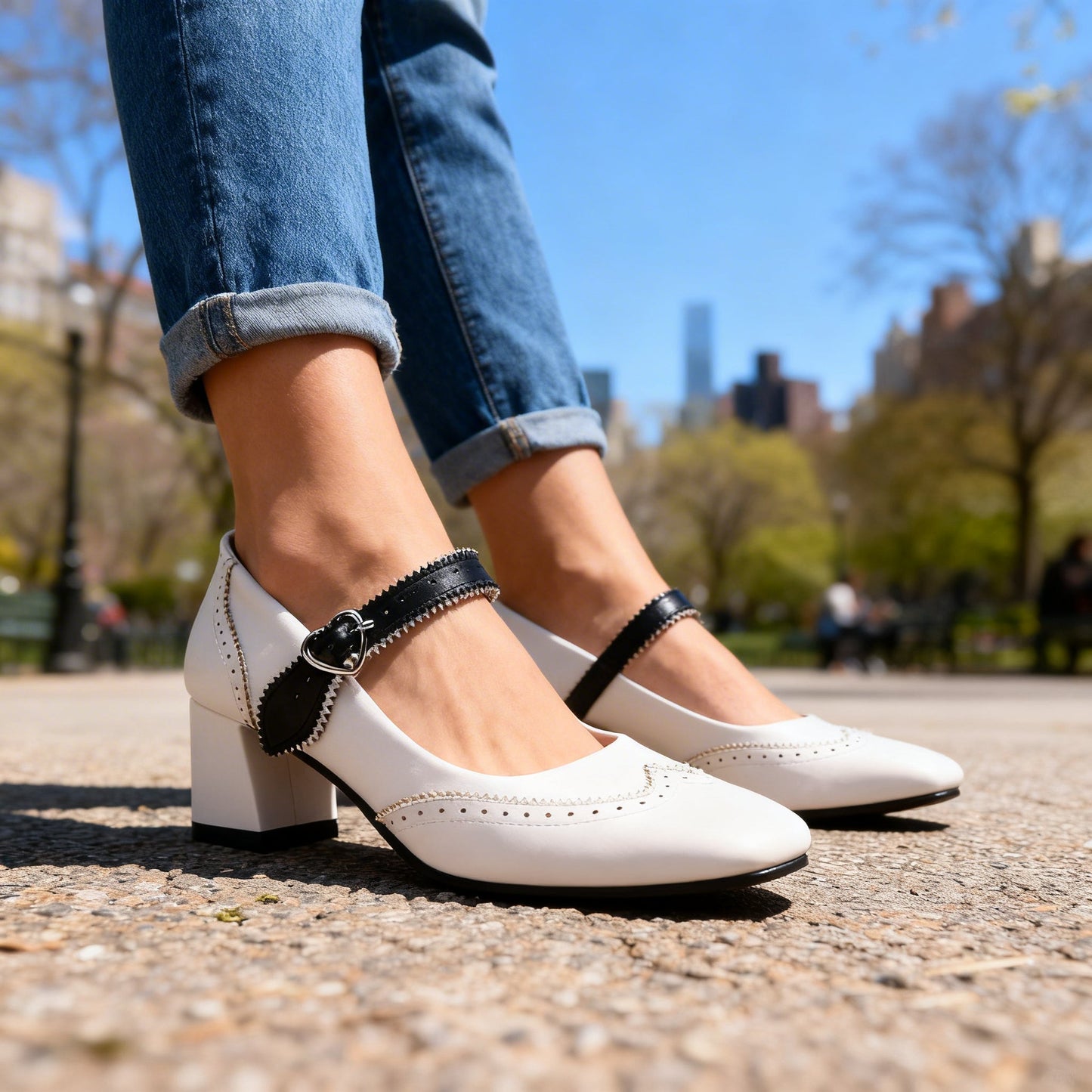 Damen Brogue-Loafer aus Leder mit Blockabsatz Jully