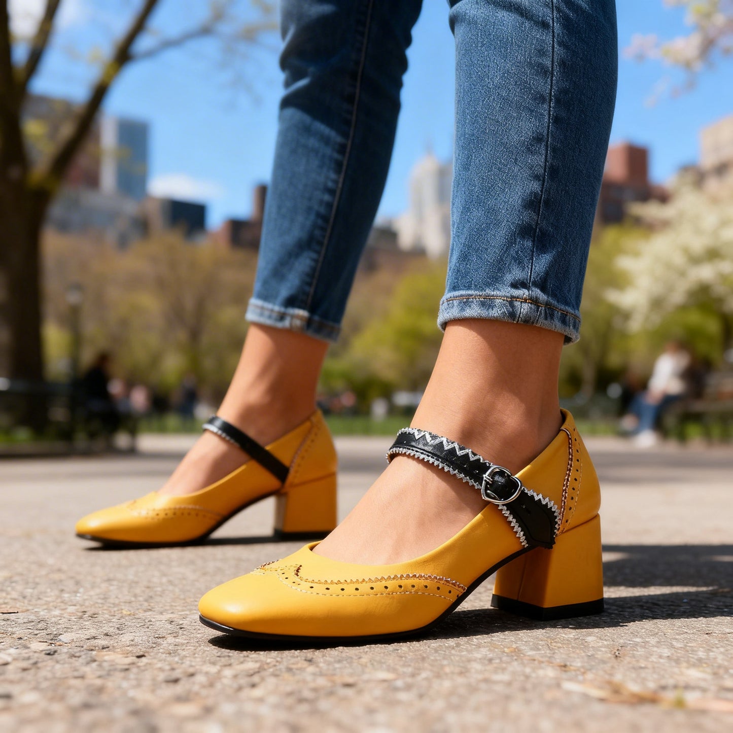 Damen Brogue-Loafer aus Leder mit Blockabsatz Jully