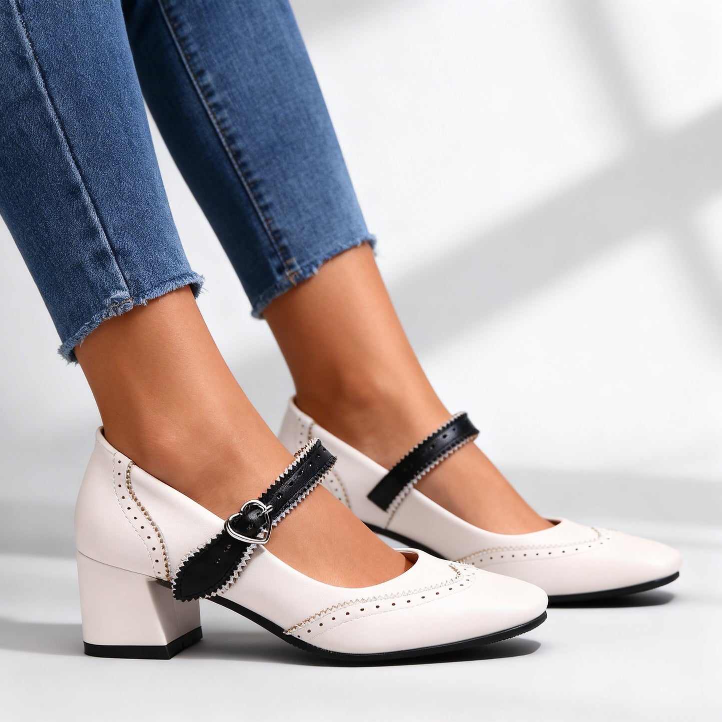 Damen Brogue-Loafer aus Leder mit Blockabsatz Jully