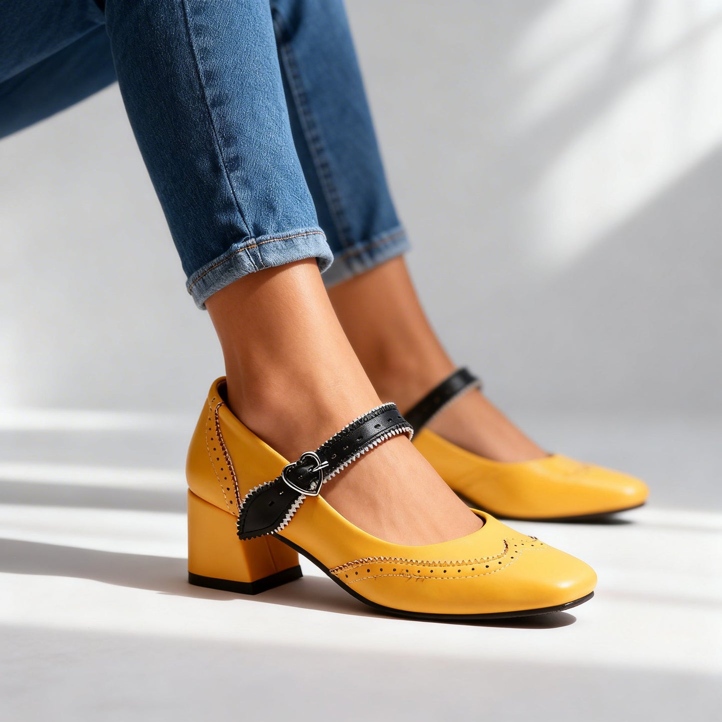 Damen Brogue-Loafer aus Leder mit Blockabsatz Jully
