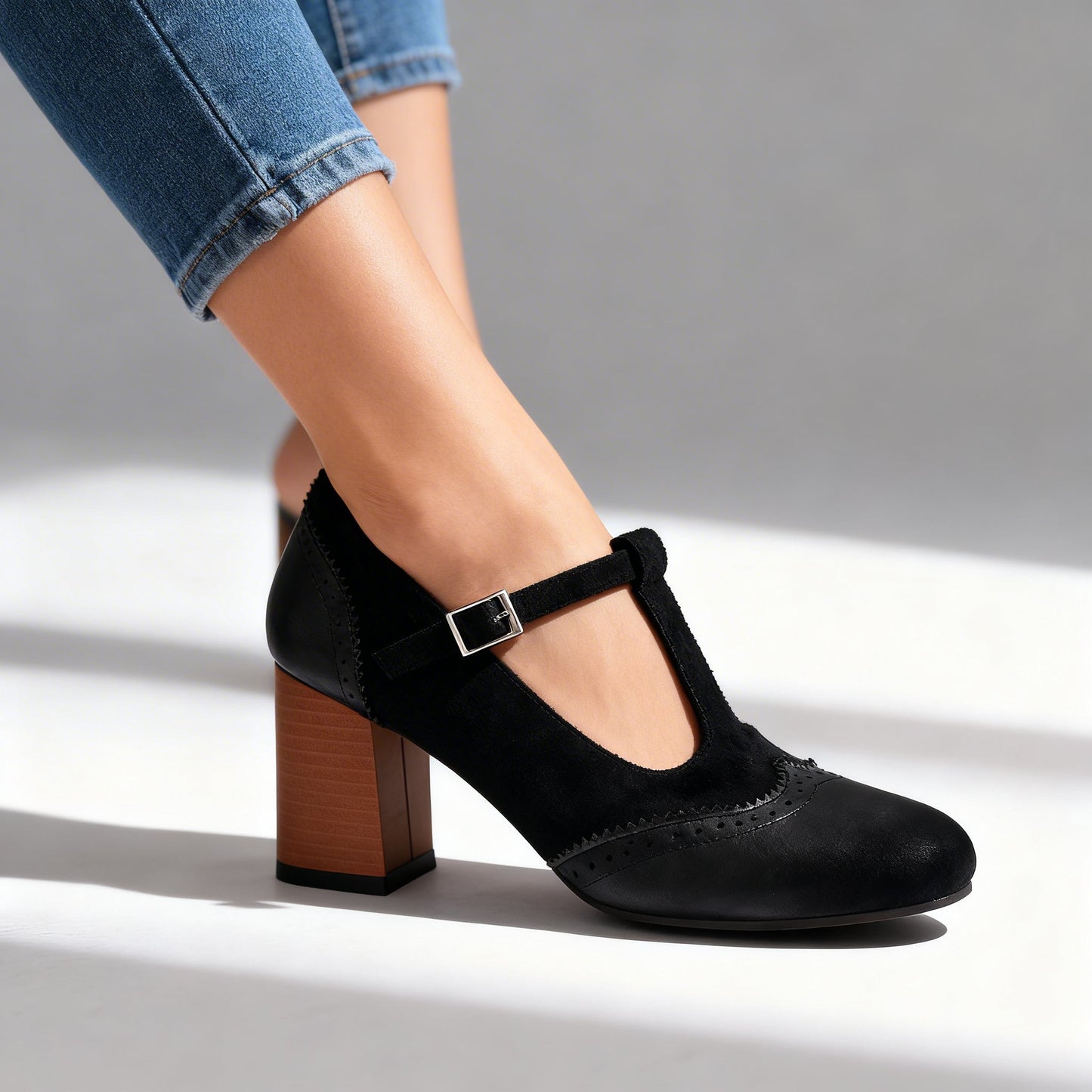Damen Brogue-Loafer aus Wildleder mit T-Riemenschnalle Jully