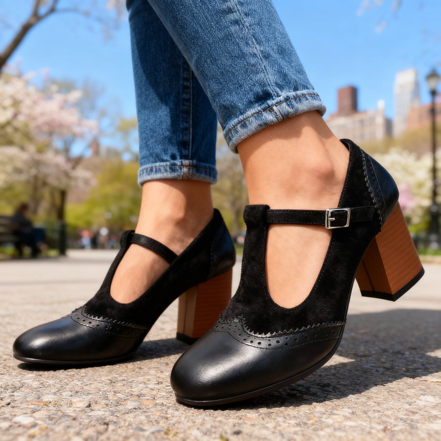 Damen Brogue-Loafer aus Wildleder mit T-Riemenschnalle Jully