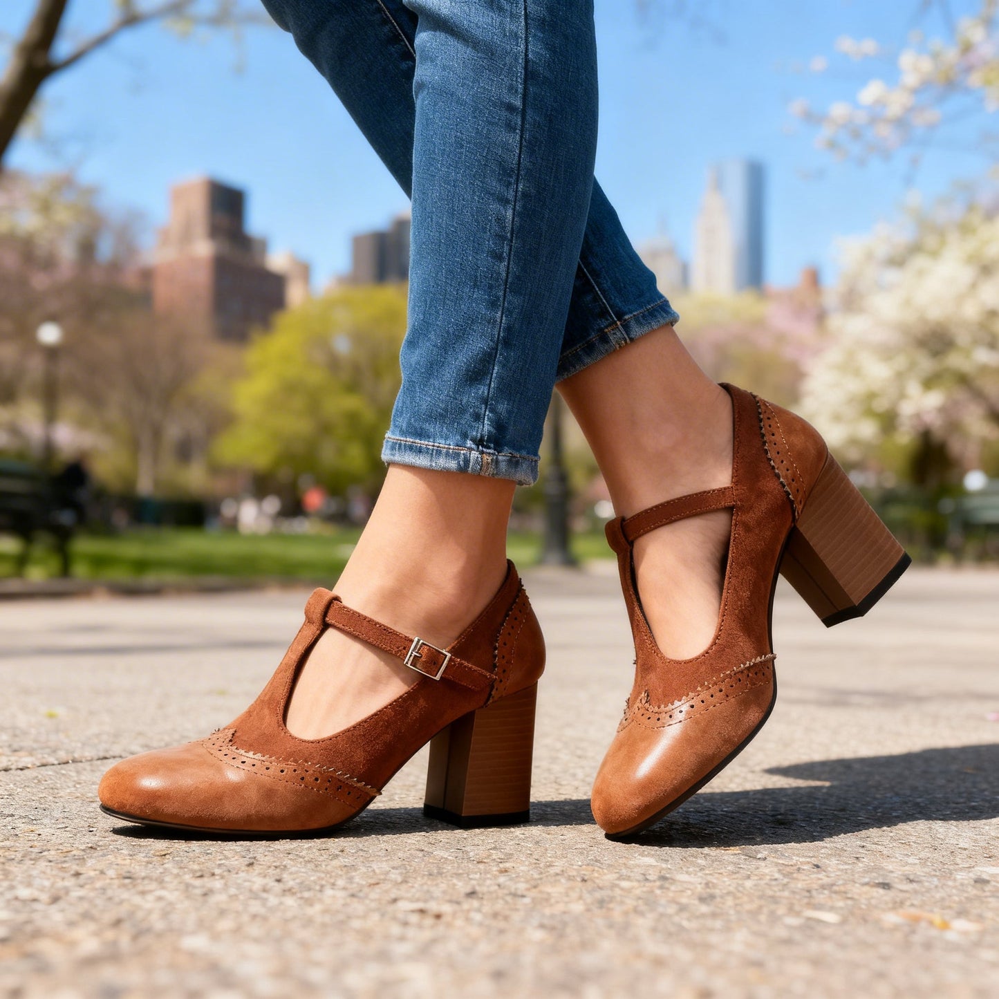 Damen Brogue-Loafer aus Wildleder mit T-Riemenschnalle Jully