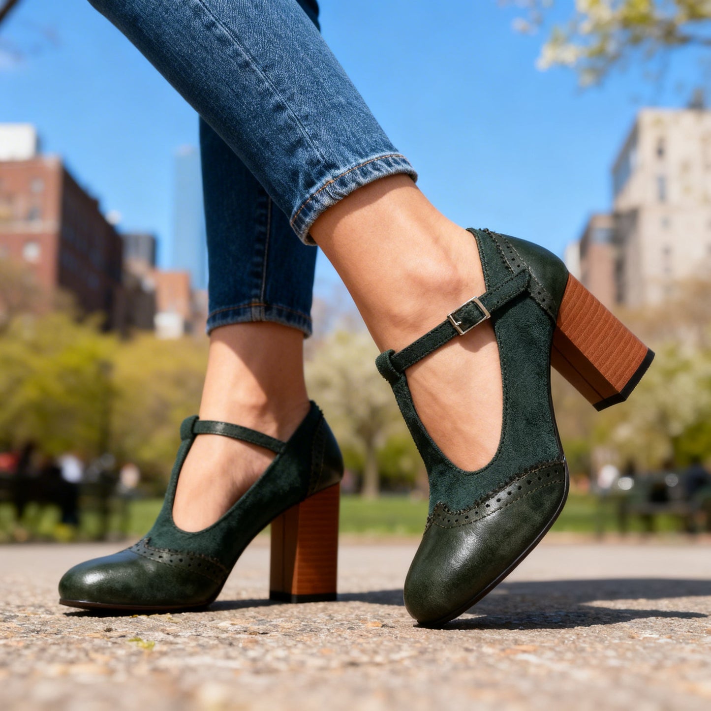 Damen Brogue-Loafer aus Wildleder mit T-Riemenschnalle Jully