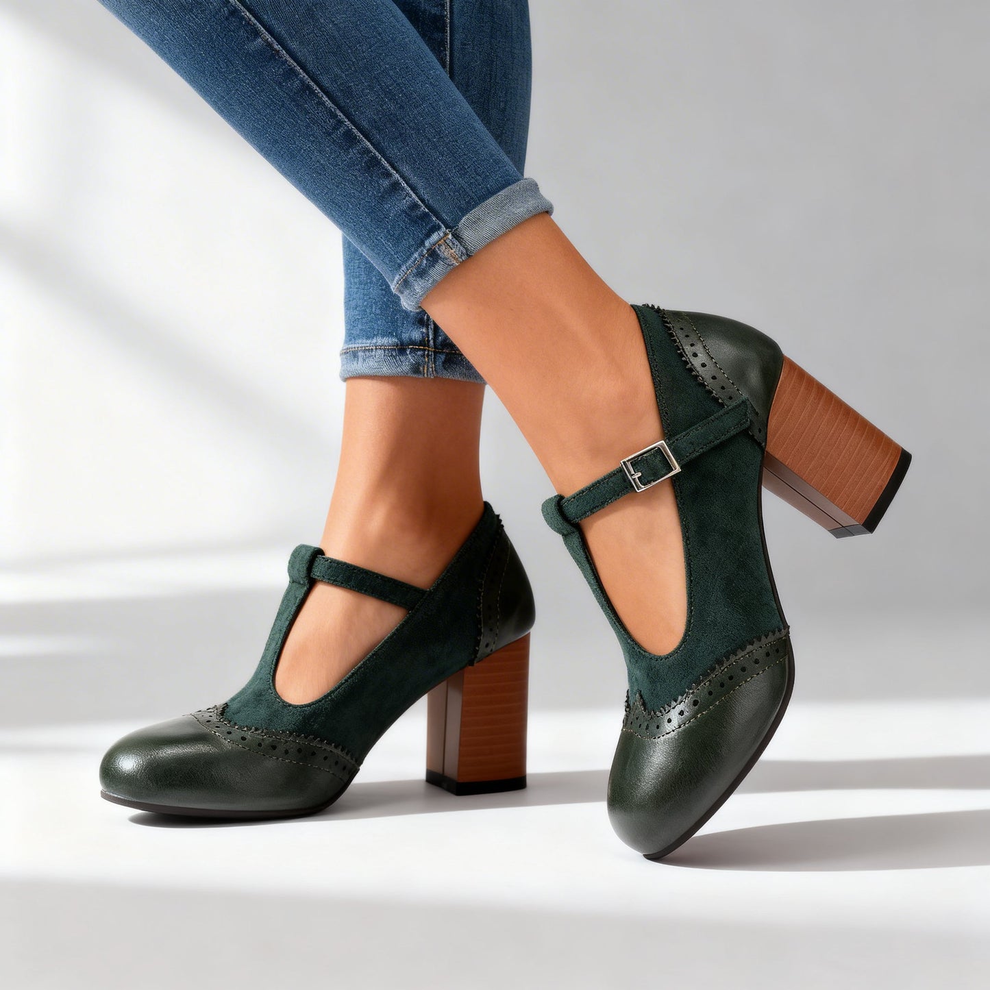 Damen Brogue-Loafer aus Wildleder mit T-Riemenschnalle Jully