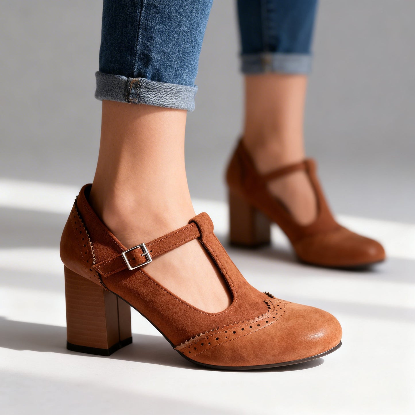 Damen Brogue-Loafer aus Wildleder mit T-Riemenschnalle Jully