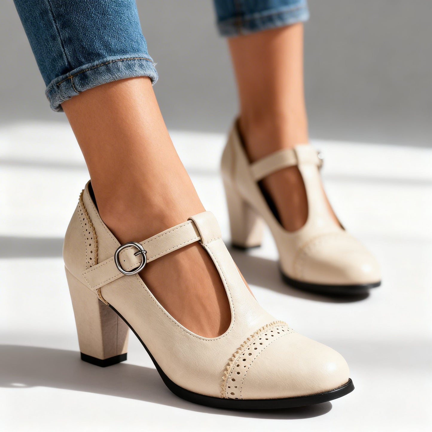Damen Brogue-Loafer mit T-Riemen und Brogue-Details Jully