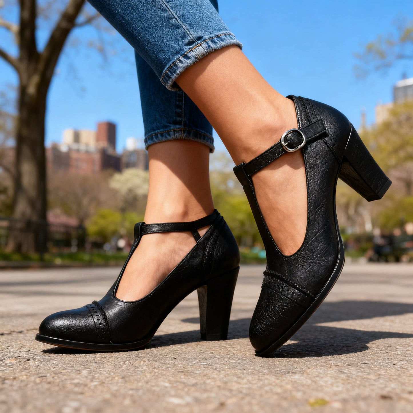 Damen Brogue-Loafer mit T-Riemen und Brogue-Details Jully