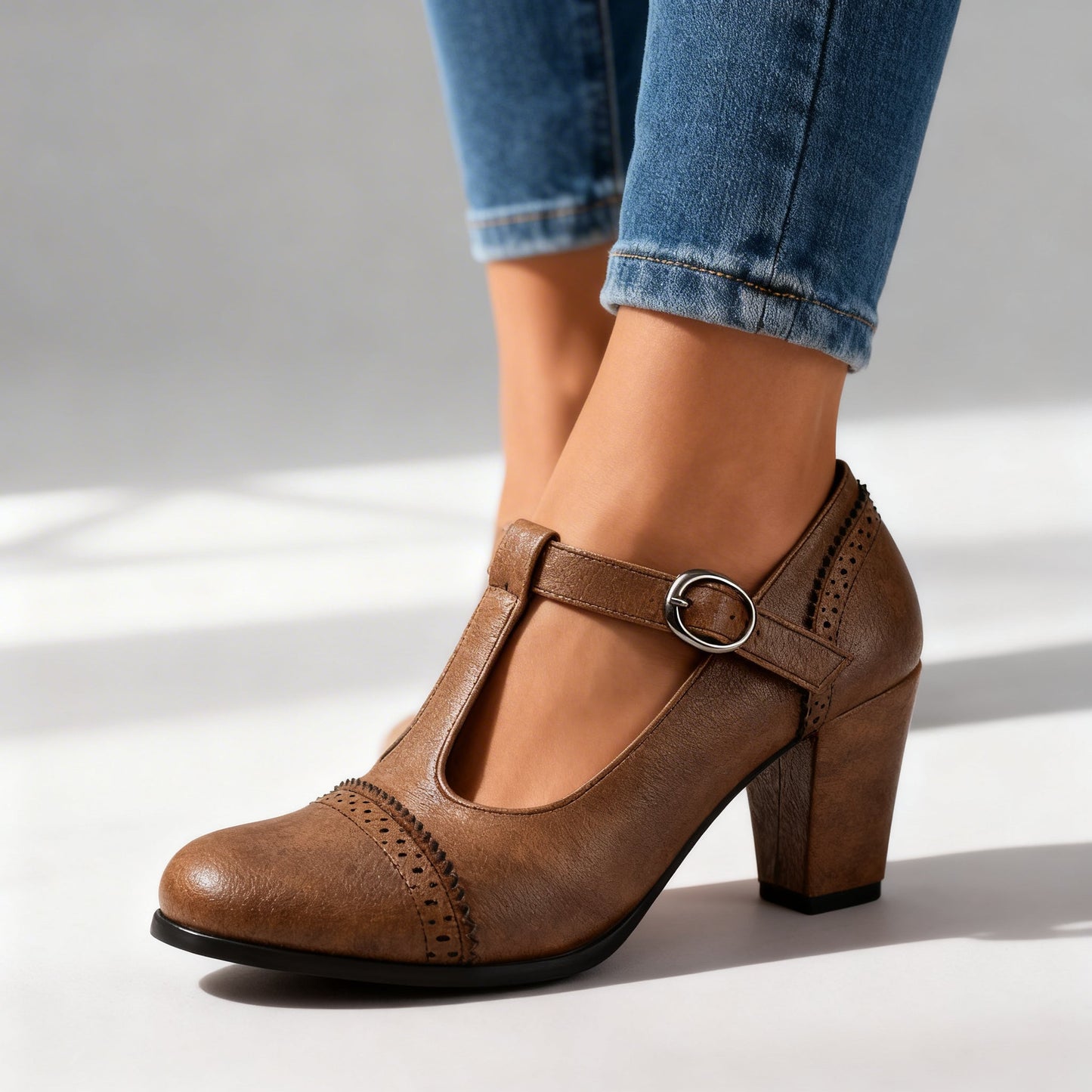 Damen Brogue-Loafer mit T-Riemen und Brogue-Details Jully