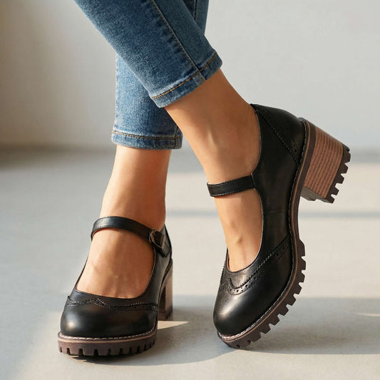 Damen Brogue-Schuhe mit klobigen Absätzen Jully