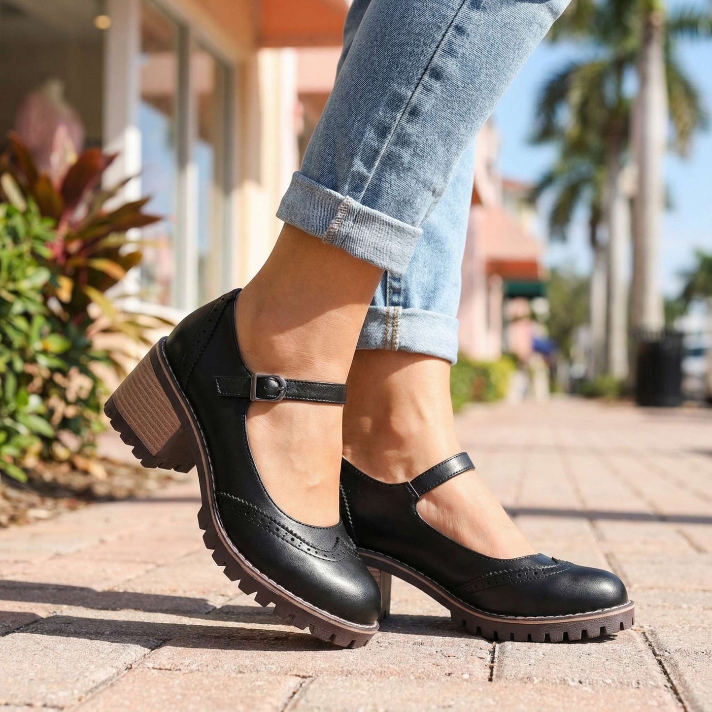 Damen Brogue-Schuhe mit klobigen Absätzen Jully