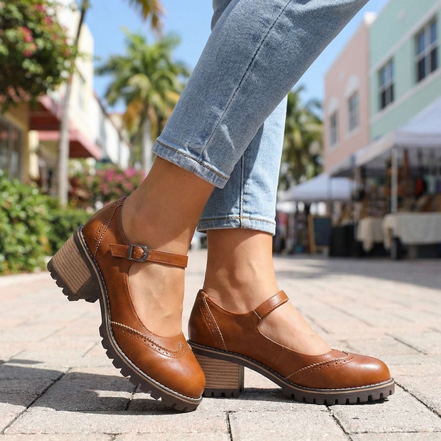 Damen Brogue-Schuhe mit klobigen Absätzen Jully