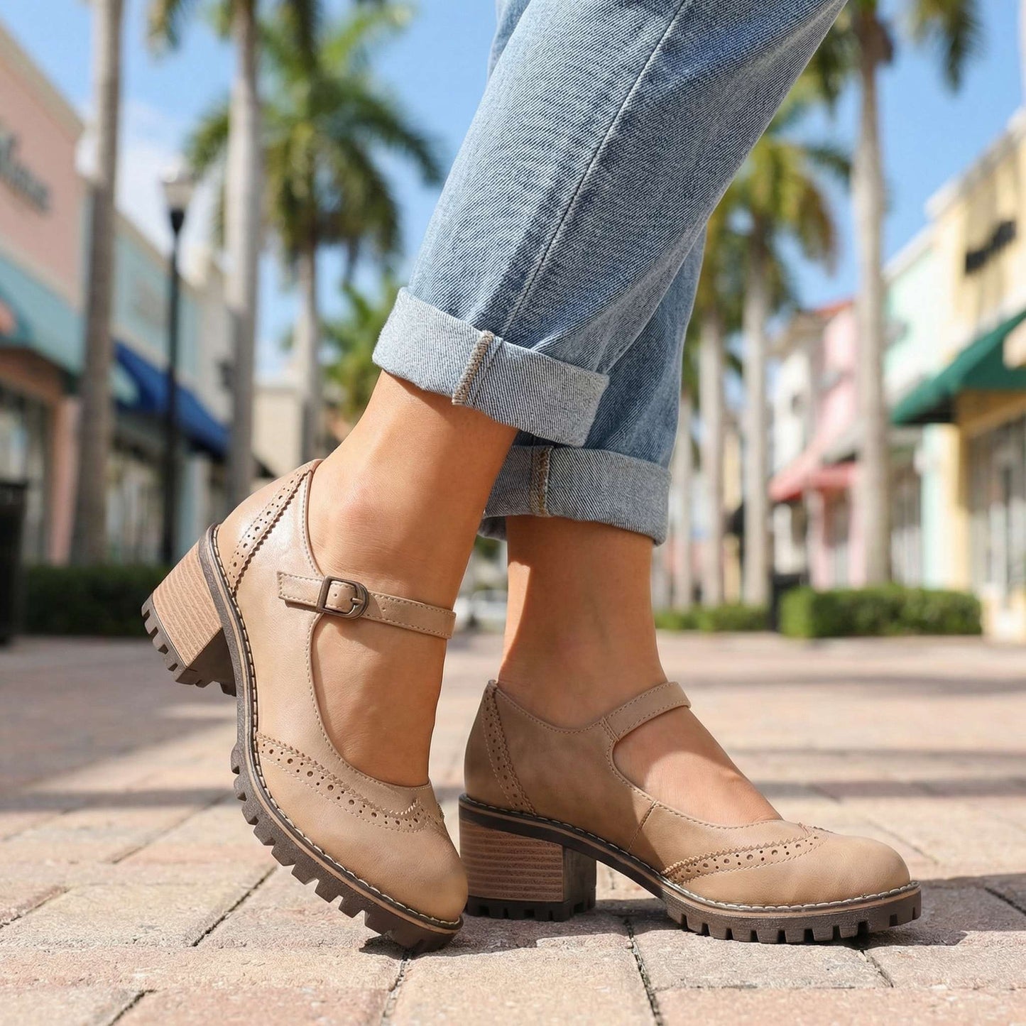Damen Brogue-Schuhe mit klobigen Absätzen Jully