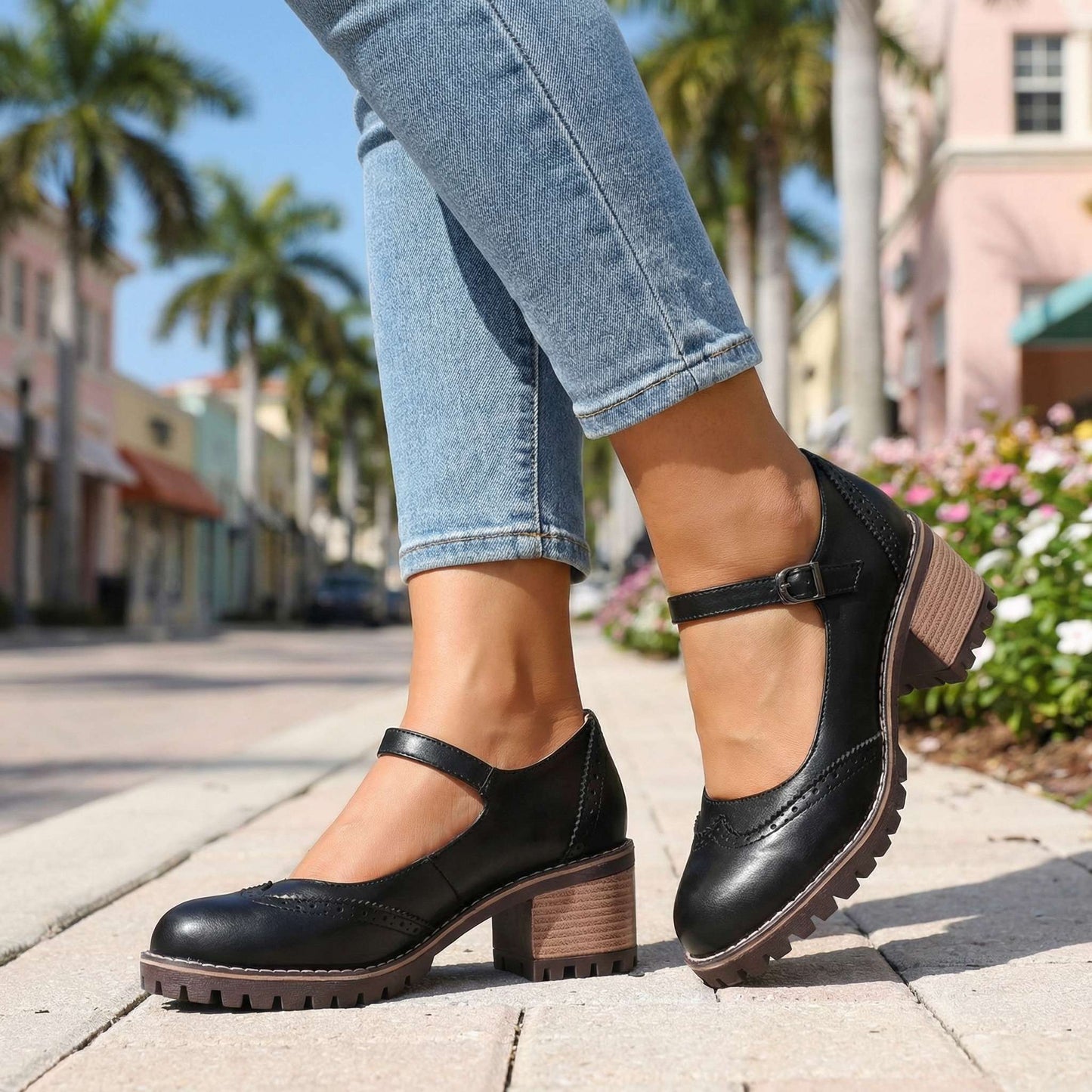 Damen Brogue-Schuhe mit klobigen Absätzen Jully