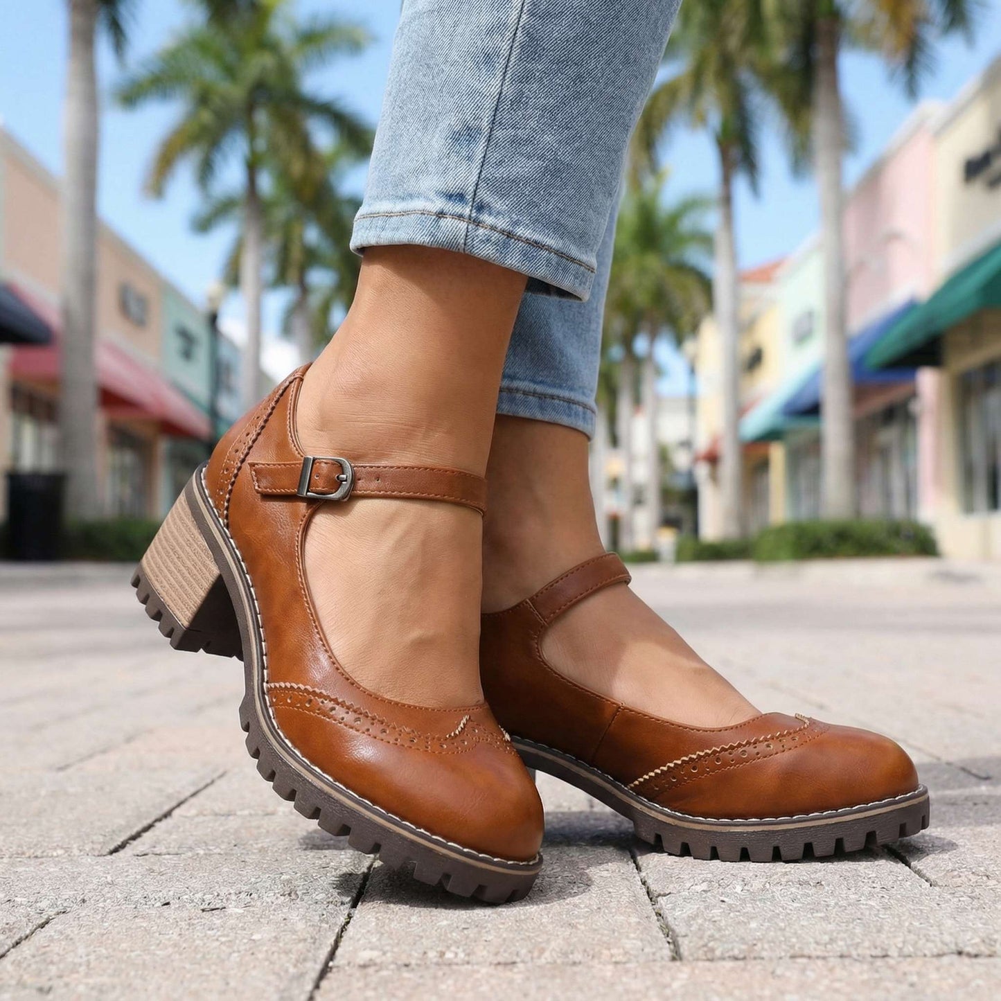 Damen Brogue-Schuhe mit klobigen Absätzen Jully