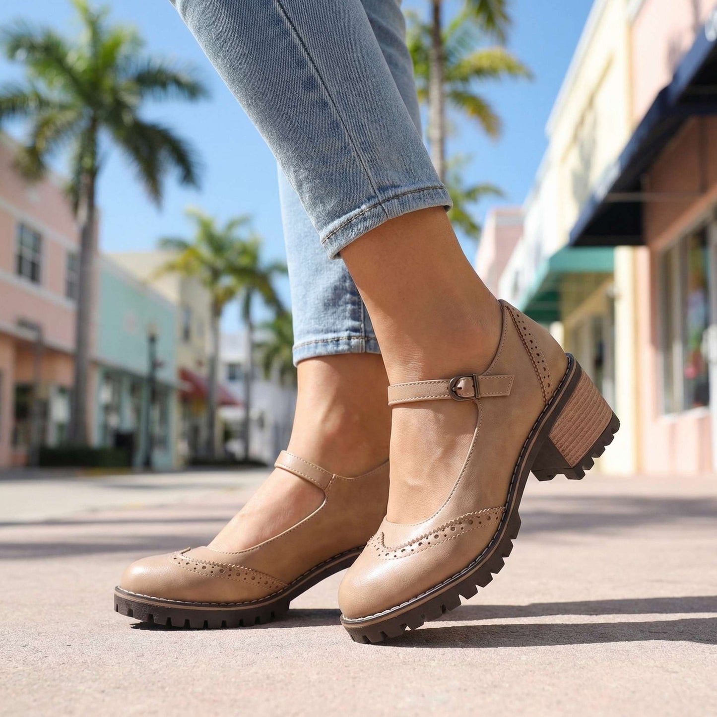 Damen Brogue-Schuhe mit klobigen Absätzen Jully