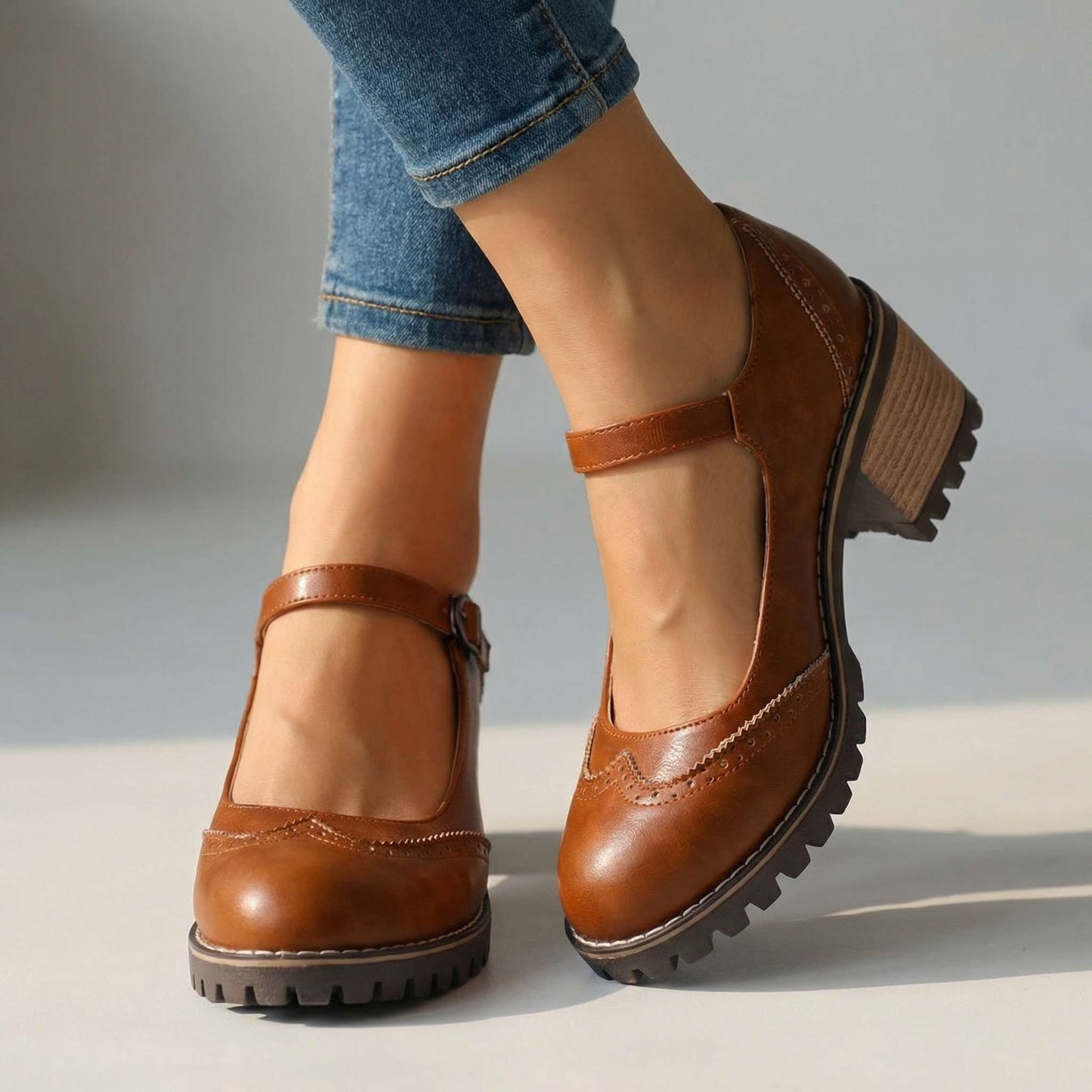 Damen Brogue-Schuhe mit klobigen Absätzen Jully