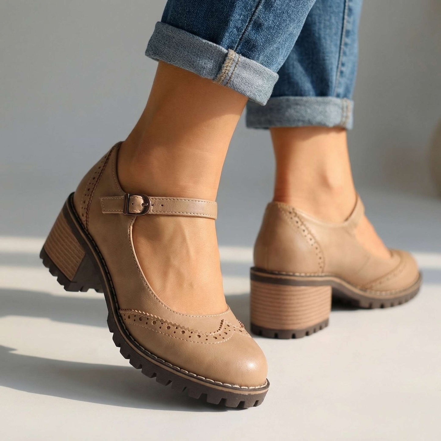 Damen Brogue-Schuhe mit klobigen Absätzen Jully