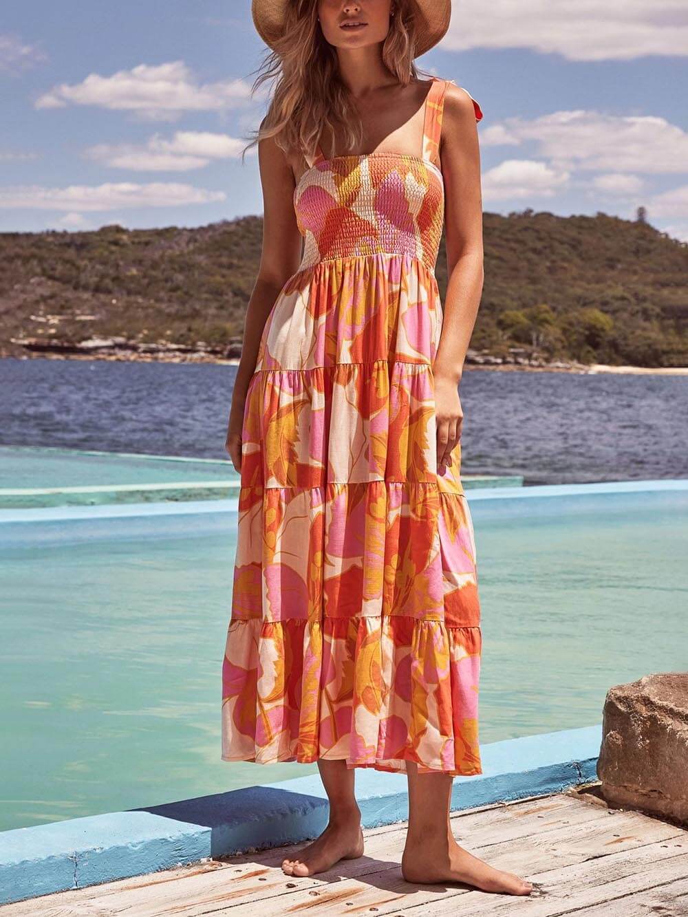 Damen Cami-Kleid mit plissiertem Design und Sea Charm-Print Jully