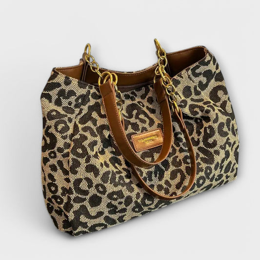 Damen Canvas-Tasche mit Leopardenmuster und Schulterriemen Jully