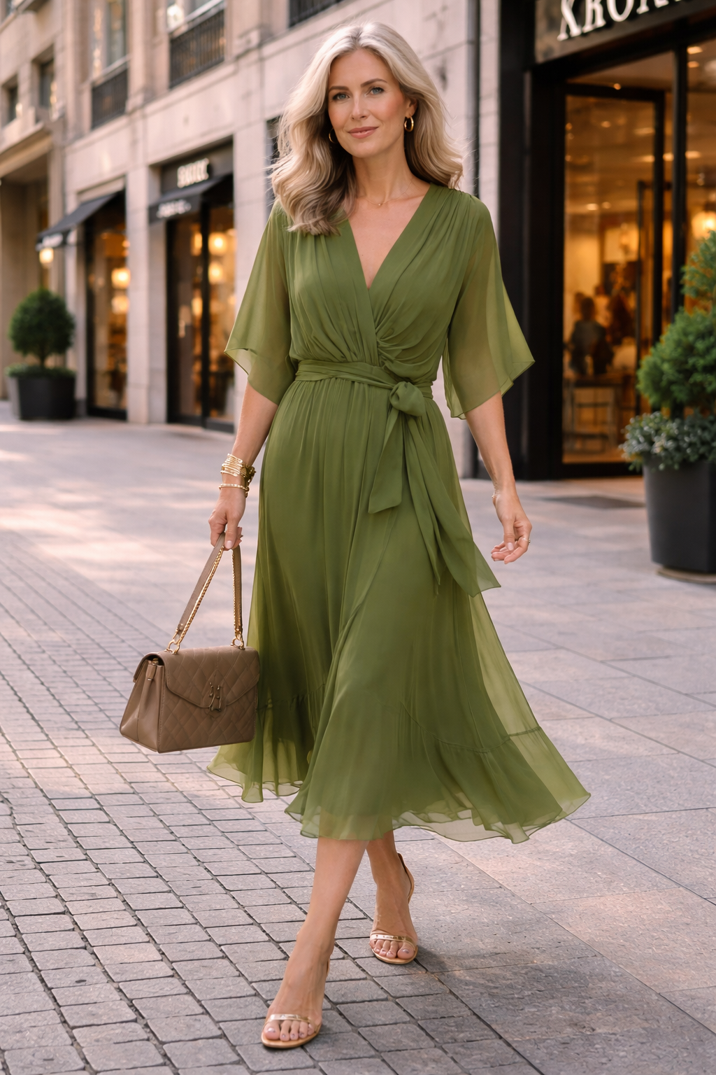 Damen Chiffon Kleid mit V-Ausschnitt für Sommer Jully