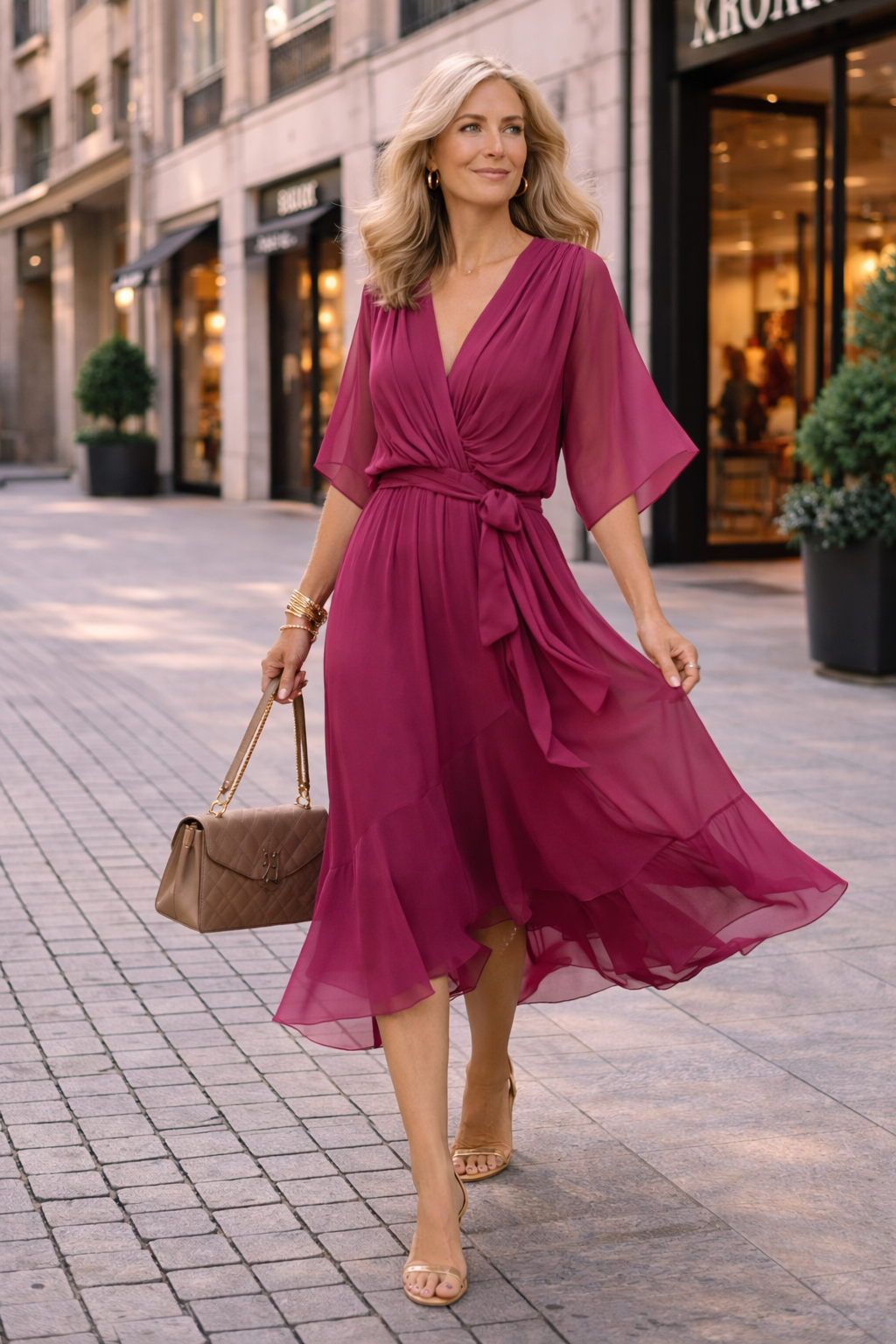 Damen Chiffon Kleid mit V-Ausschnitt für Sommer Jully