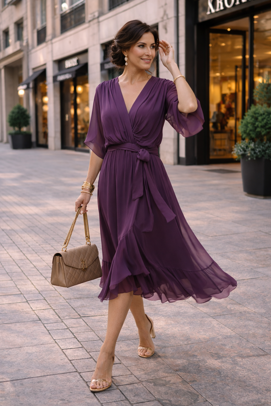 Damen Chiffon Kleid mit V-Ausschnitt für Sommer Jully