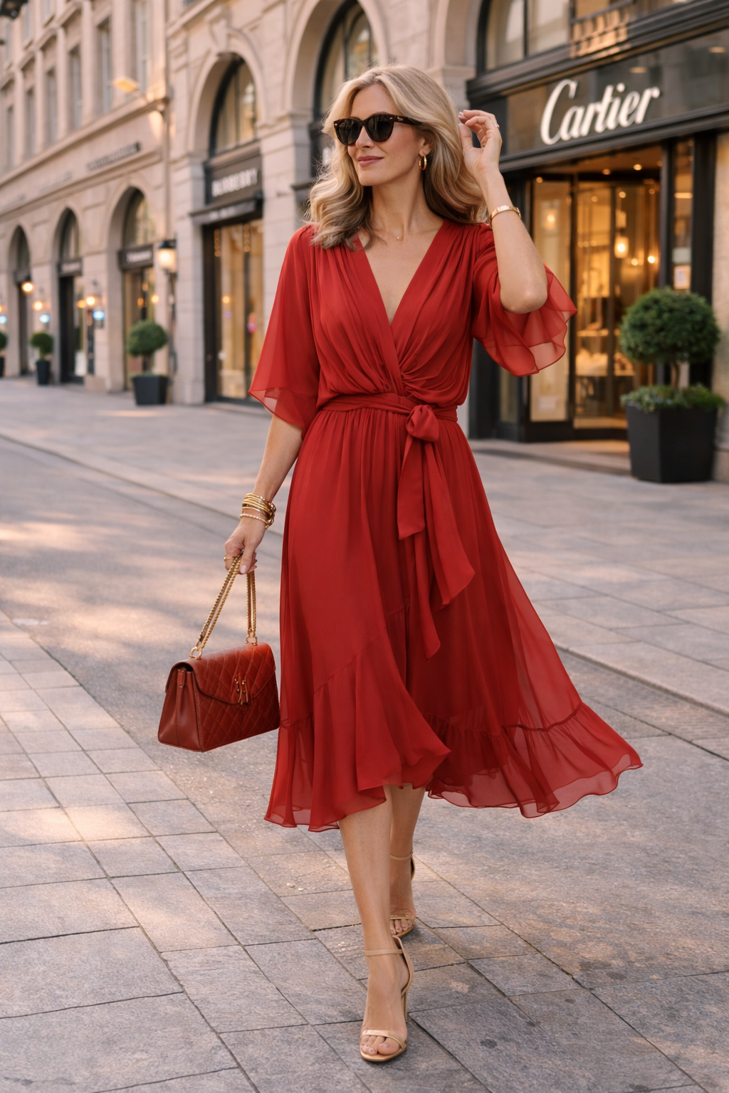 Damen Chiffon Kleid mit V-Ausschnitt für Sommer Jully