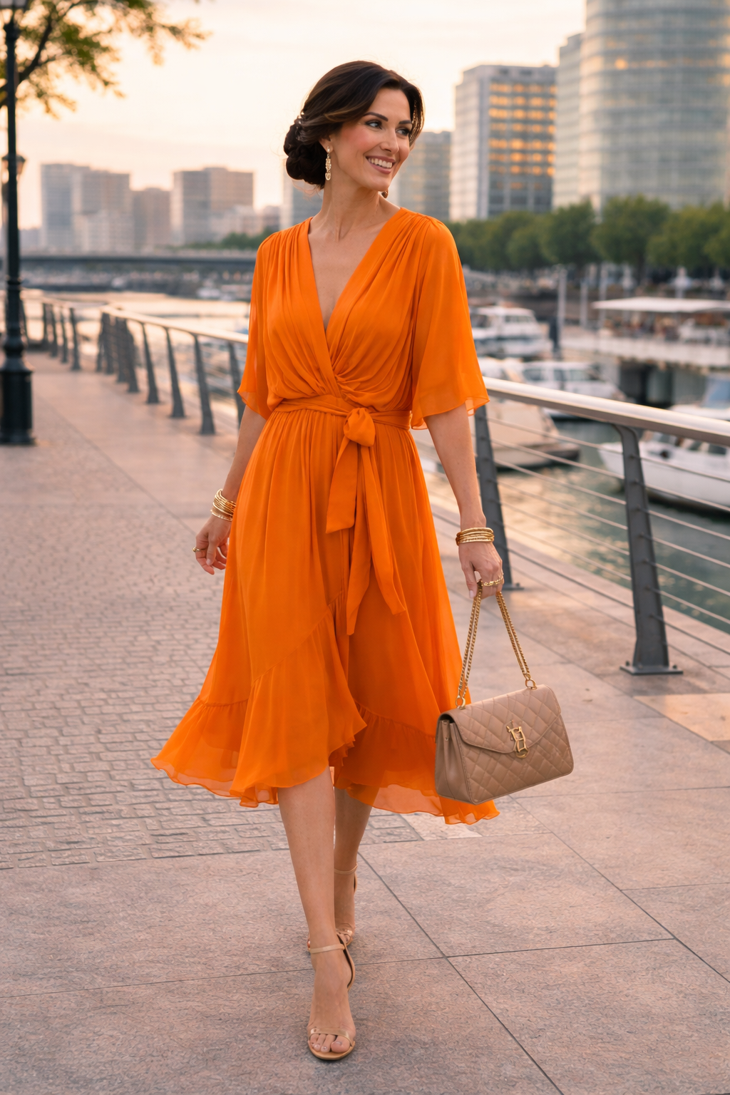 Damen Chiffon Kleid mit V-Ausschnitt für Sommer Jully