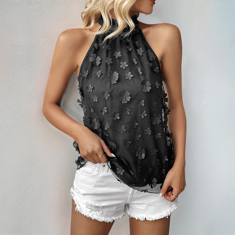 Damen Chiffonbluse mit Blumenapplikationen für festliche Anlässe Jully