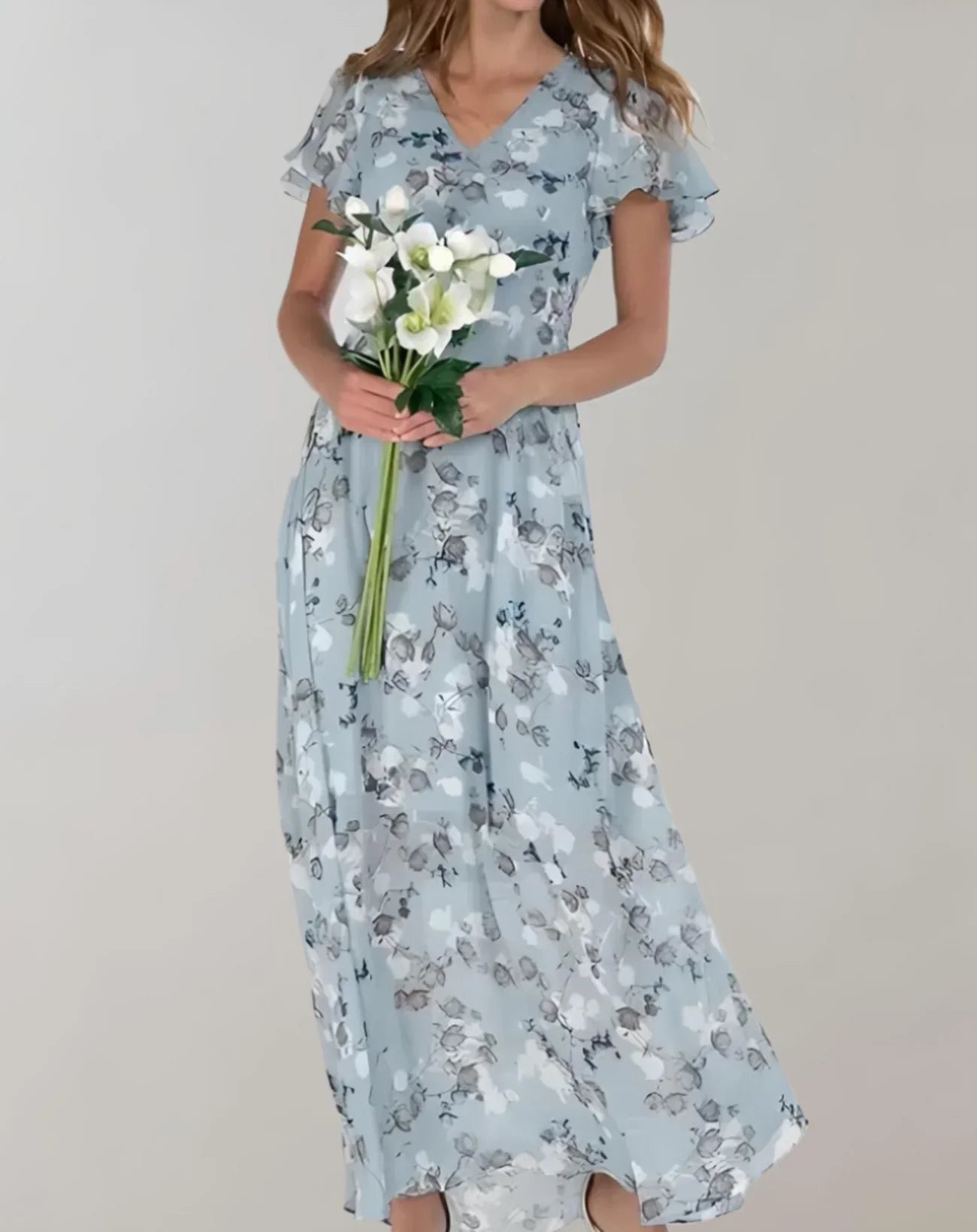 Damen Chiffonkleid mit Blumenmuster und V-Ausschnitt Jully