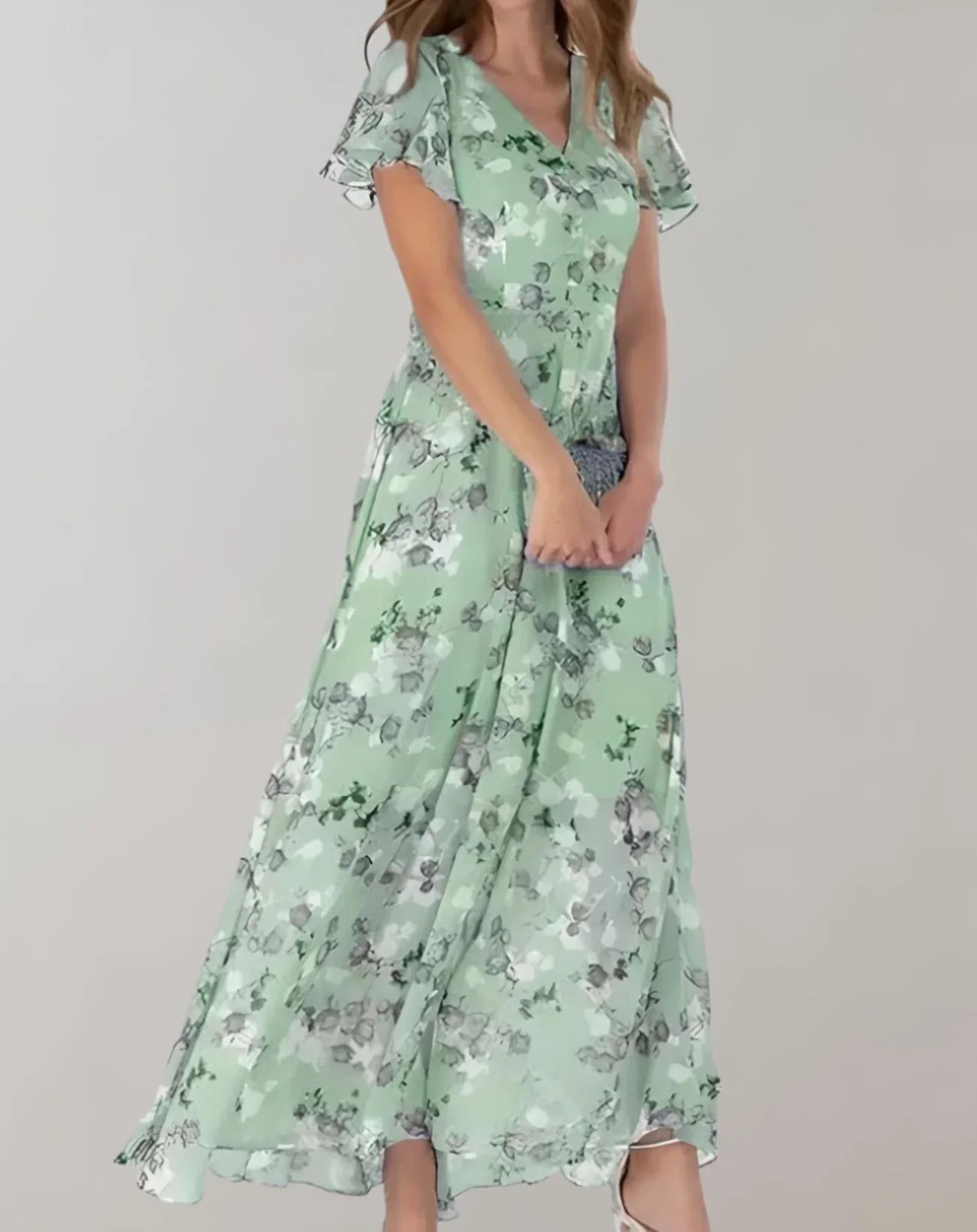 Damen Chiffonkleid mit Blumenmuster und V-Ausschnitt Jully