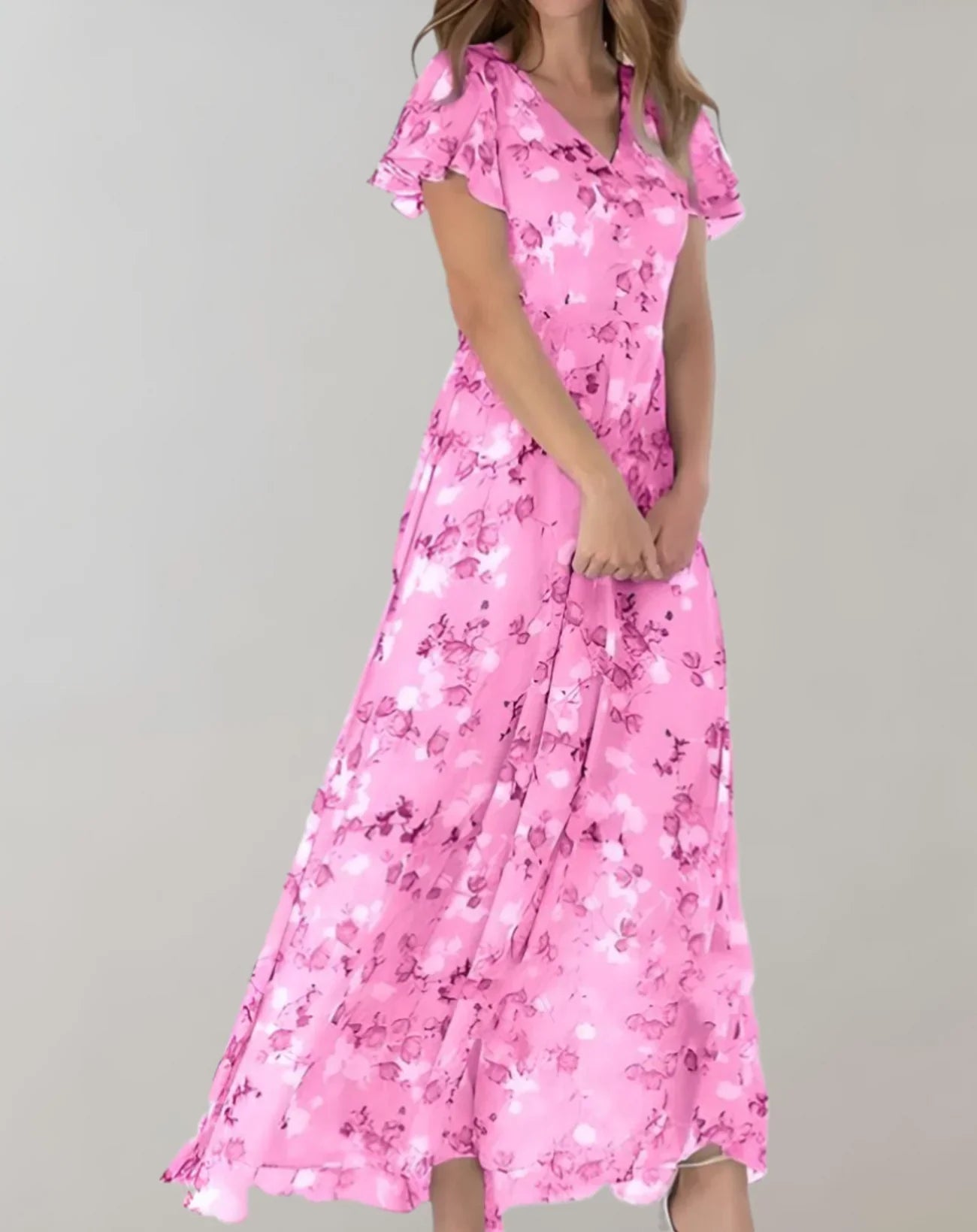 Damen Chiffonkleid mit Blumenmuster und V-Ausschnitt Jully