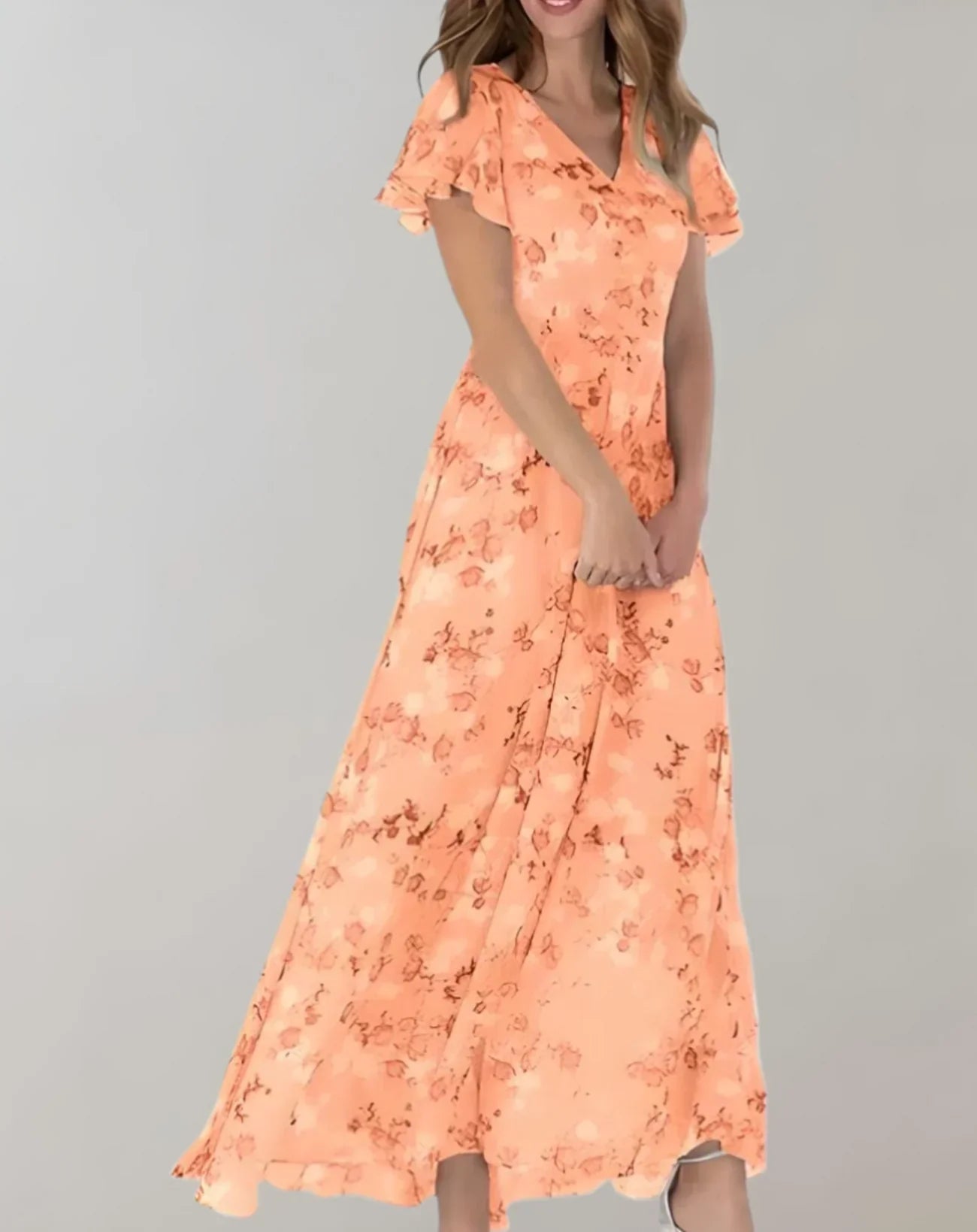 Damen Chiffonkleid mit Blumenmuster und V-Ausschnitt Jully