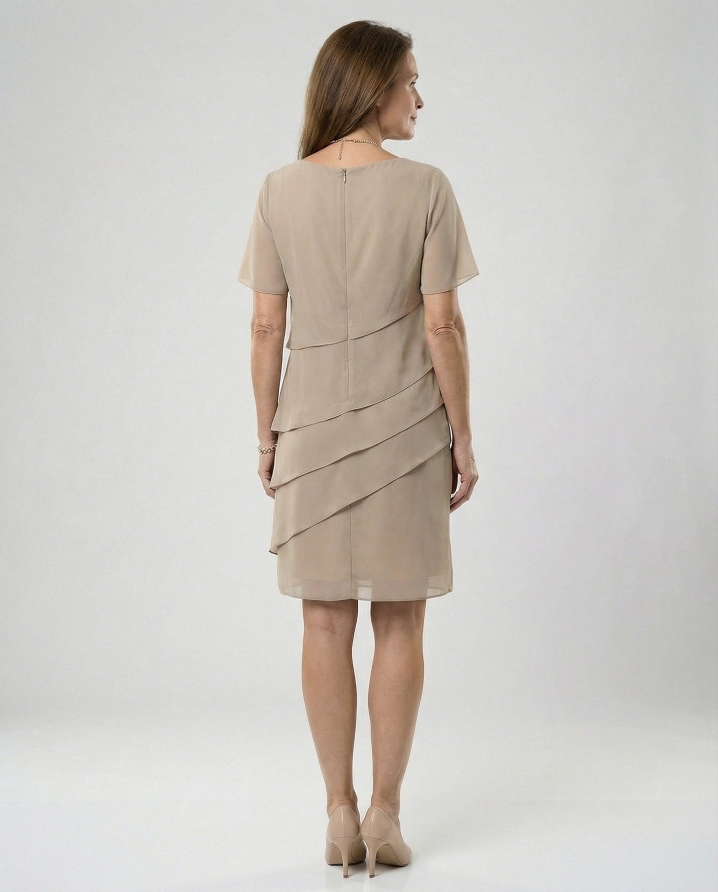 Damen Chiffonkleid mit Stufenlagen und Rundhalsausschnitt Jully