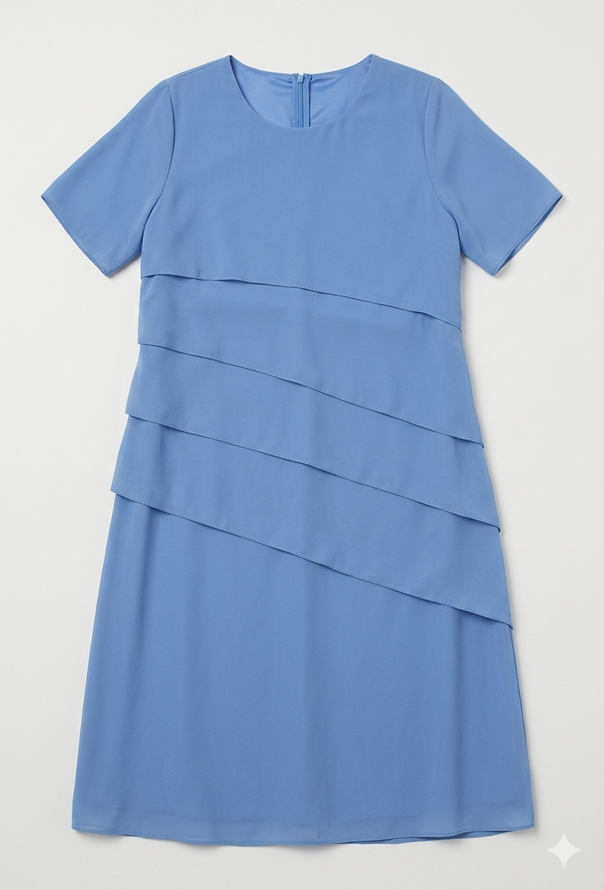 Damen Chiffonkleid mit Stufenlagen und Rundhalsausschnitt Jully