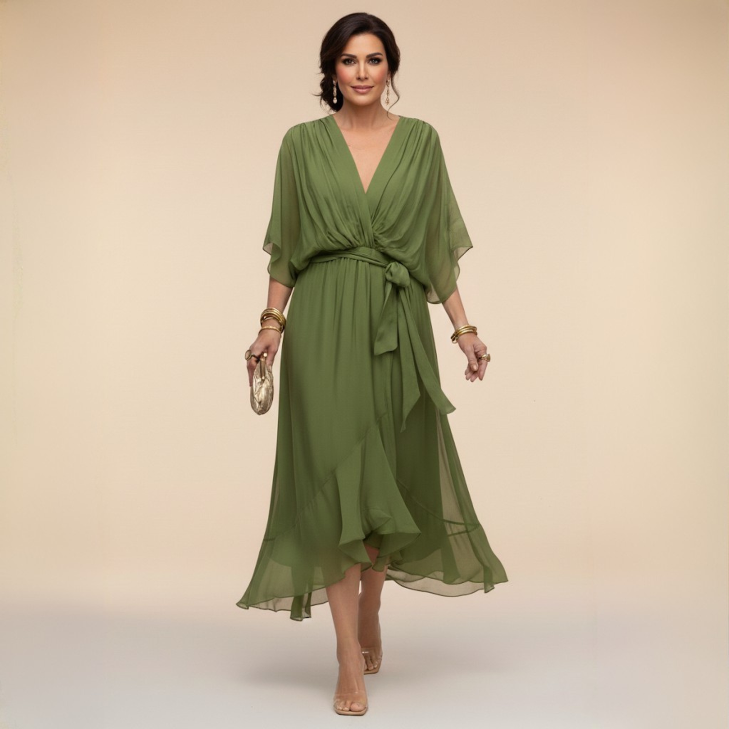 Damen Chiffonkleid mit V-Ausschnitt für Hochzeitsgäste Jully