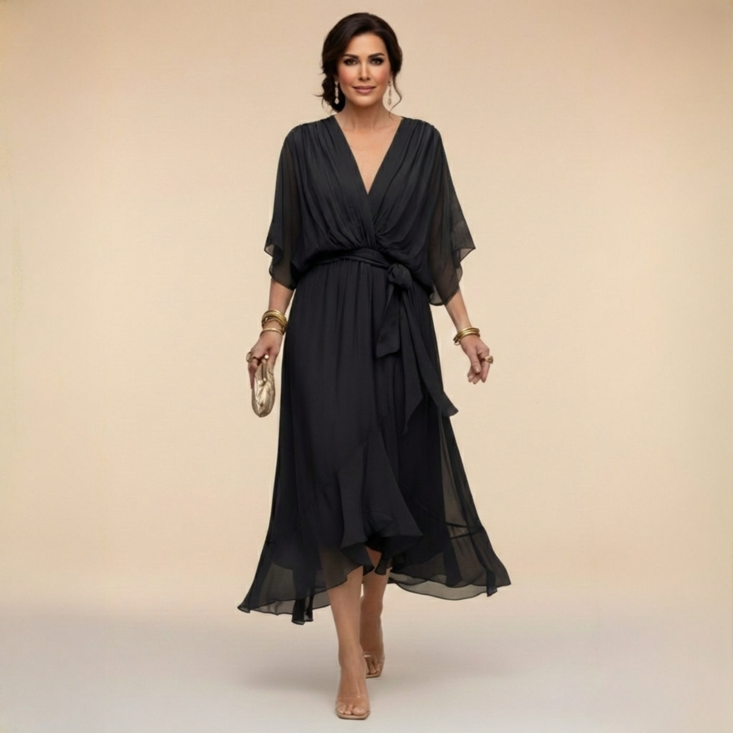 Damen Chiffonkleid mit V-Ausschnitt für Hochzeitsgäste Jully