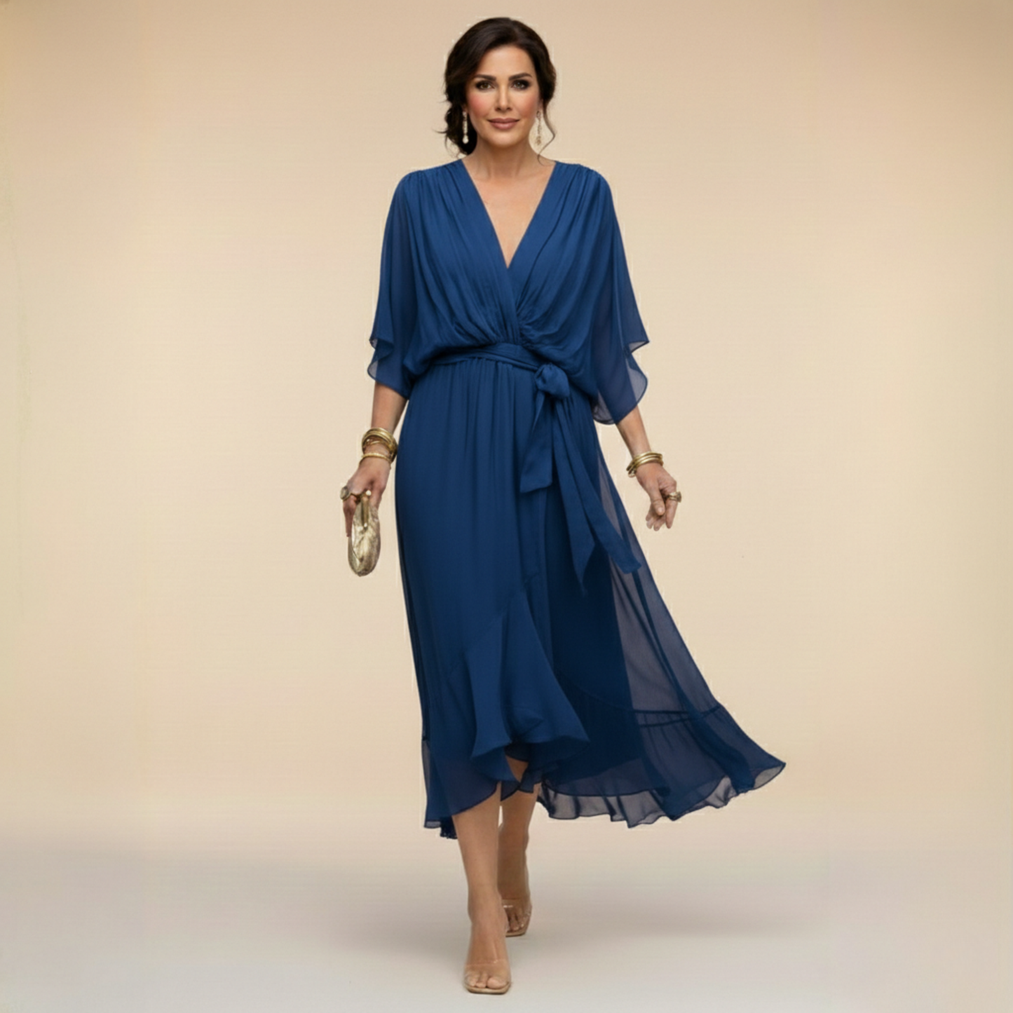 Damen Chiffonkleid mit V-Ausschnitt für Hochzeitsgäste Jully