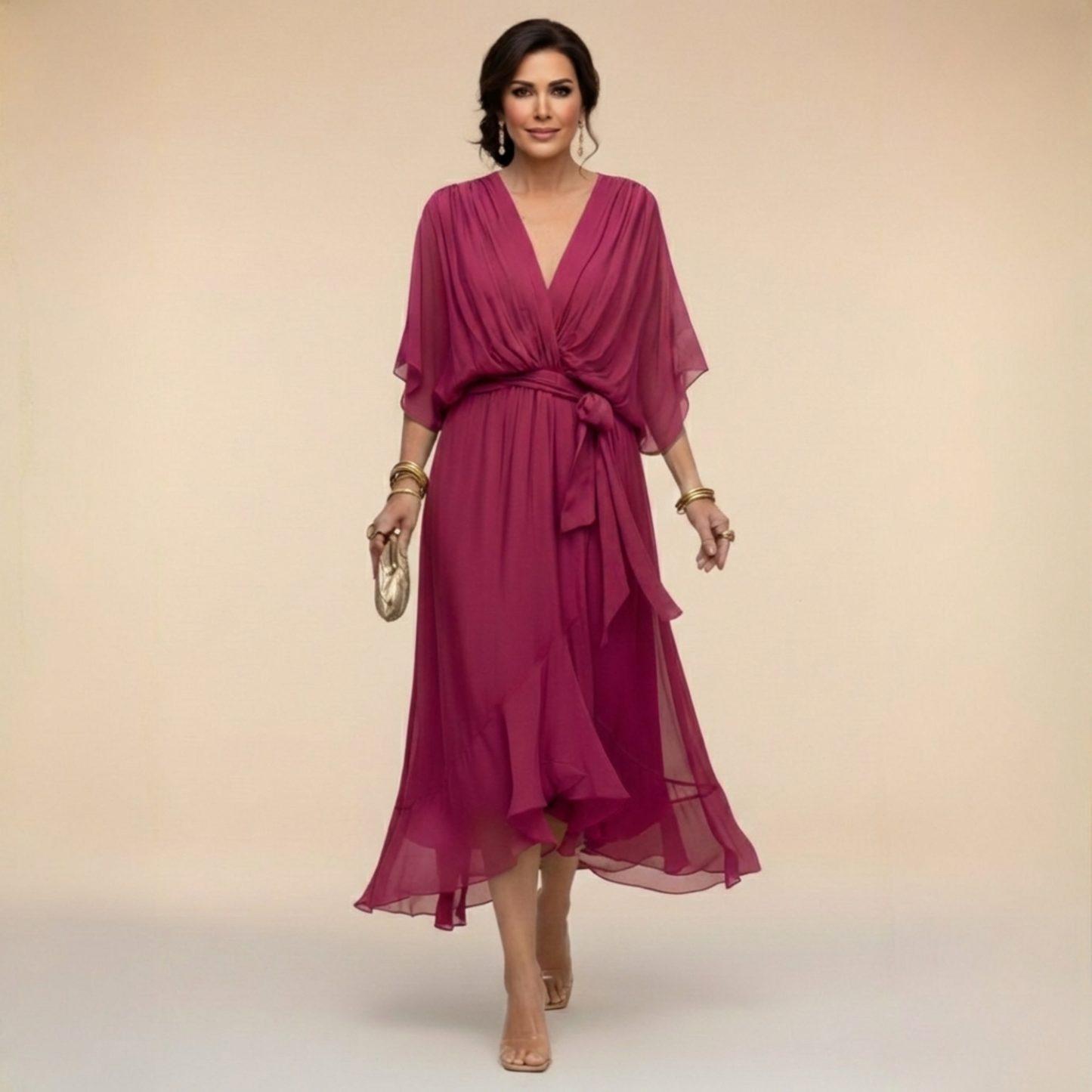 Damen Chiffonkleid mit V-Ausschnitt für Hochzeitsgäste Jully