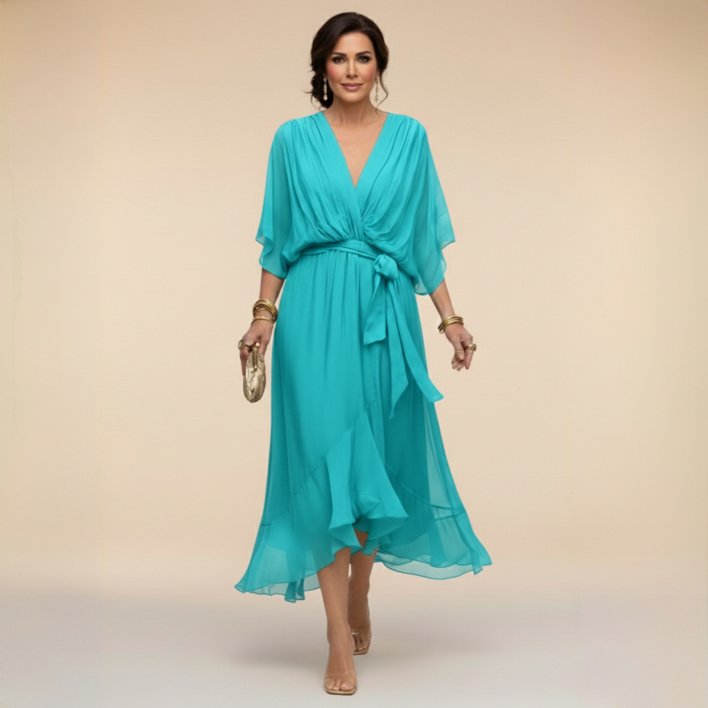 Damen Chiffonkleid mit V-Ausschnitt für Hochzeitsgäste Jully