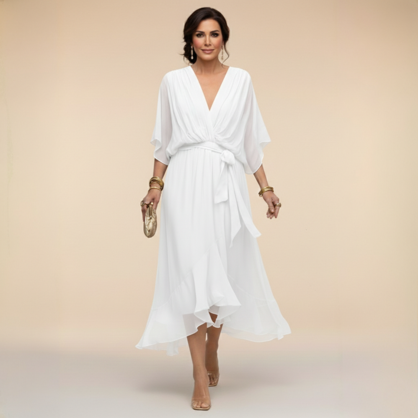 Damen Chiffonkleid mit V-Ausschnitt für Hochzeitsgäste Jully