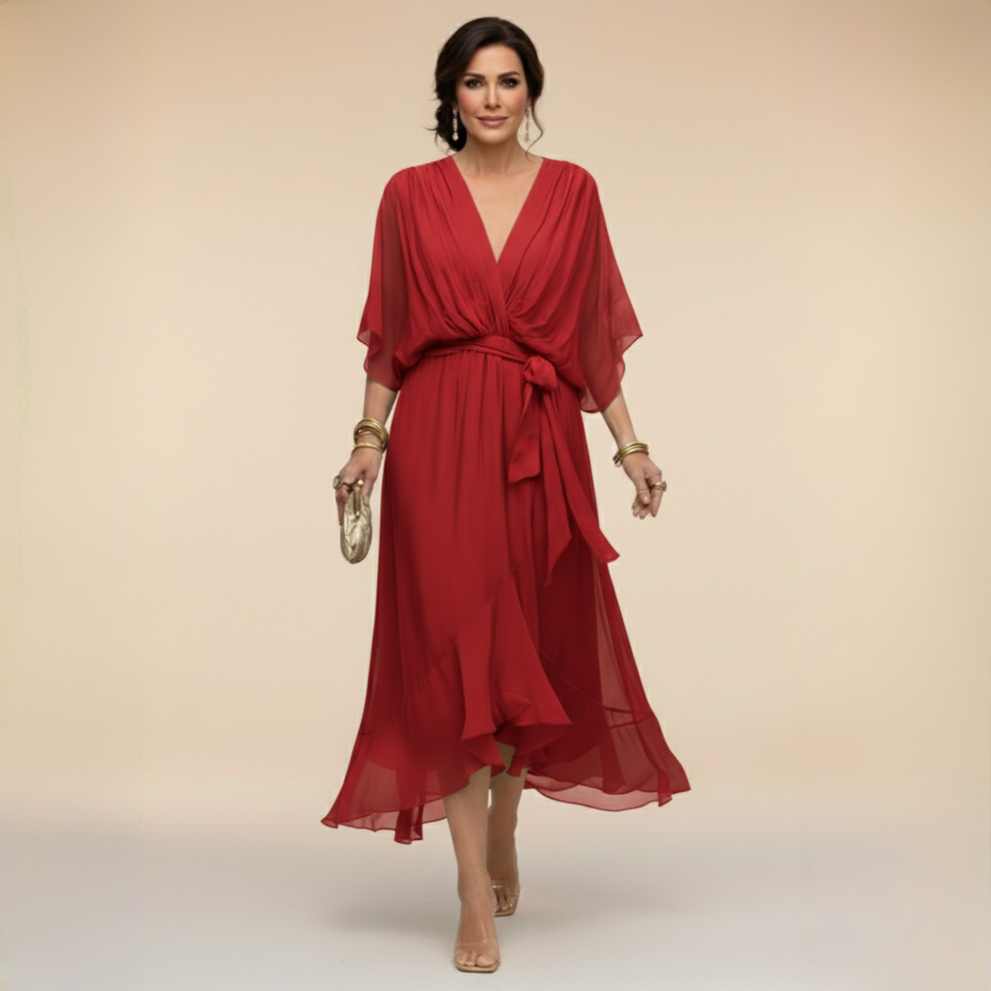 Damen Chiffonkleid mit V-Ausschnitt für Hochzeitsgäste Jully