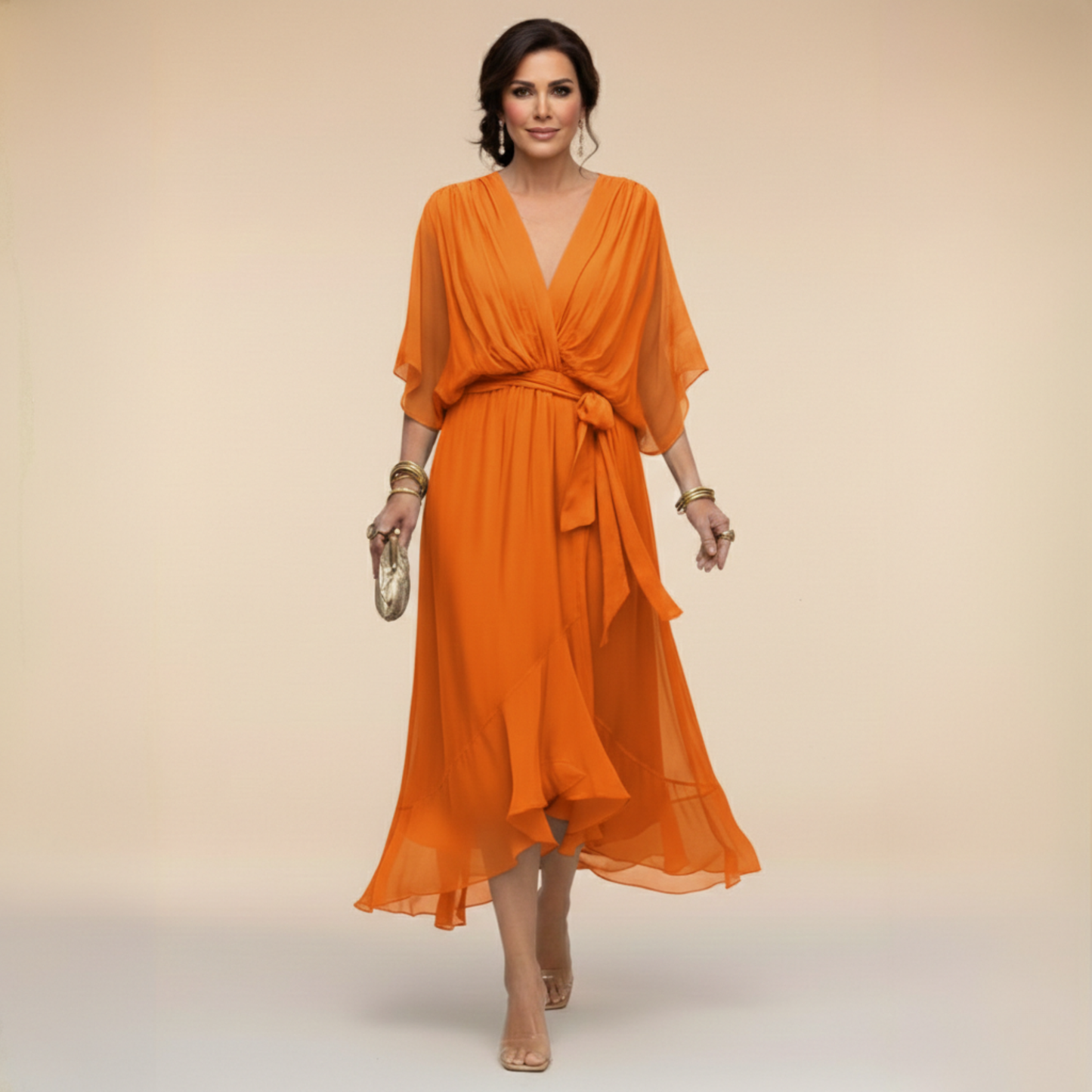 Damen Chiffonkleid mit V-Ausschnitt für Hochzeitsgäste Jully
